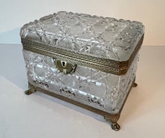 19th Century French Baccarat Jewelry Casket Box with Gilt Bronze Detailing