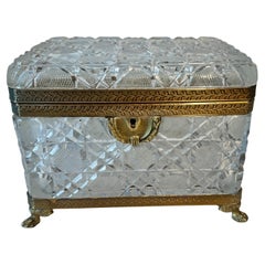 19th Century French Baccarat Jewelry Casket Box with Gilt Bronze Detailing