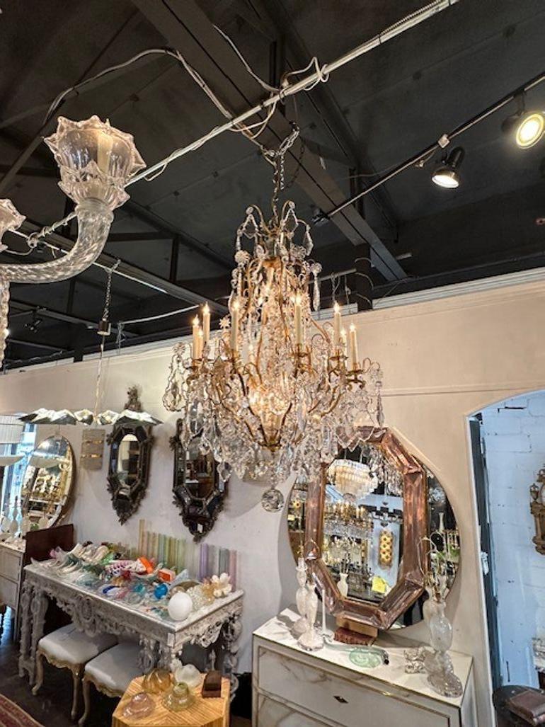 19th Century French Baccarat Manner Crystal and Gilt Bronze Chandelier In Good Condition For Sale In Dallas, TX