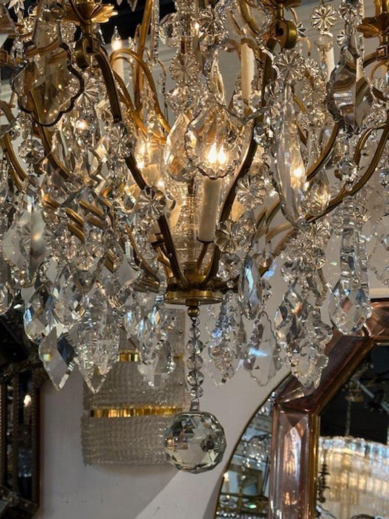 19th Century French Baccarat Manner Crystal and Gilt Bronze Chandelier For Sale 1