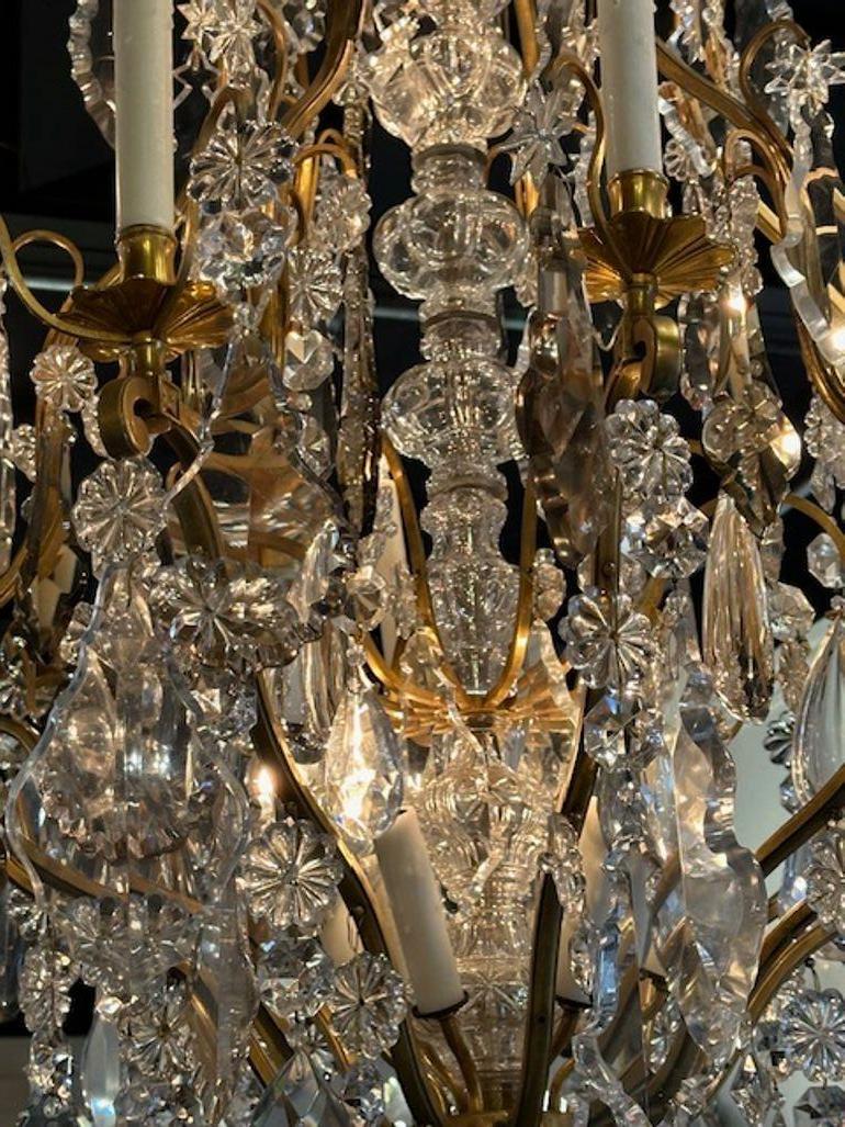 19th Century French Baccarat Manner Crystal and Gilt Bronze Chandelier For Sale 3