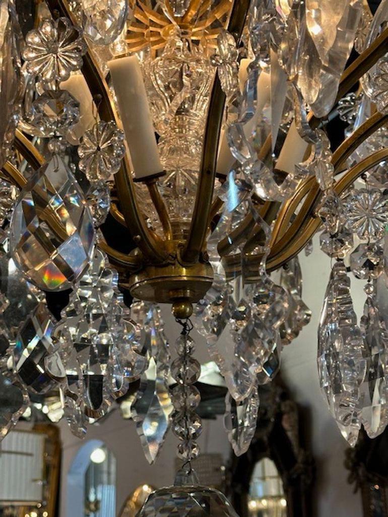 19th Century French Baccarat Manner Crystal and Gilt Bronze Chandelier For Sale 4