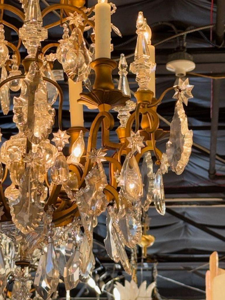 Bronze Lustre en bronze doré et cristal à la manière de Baccarat, France, 19e siècle en vente
