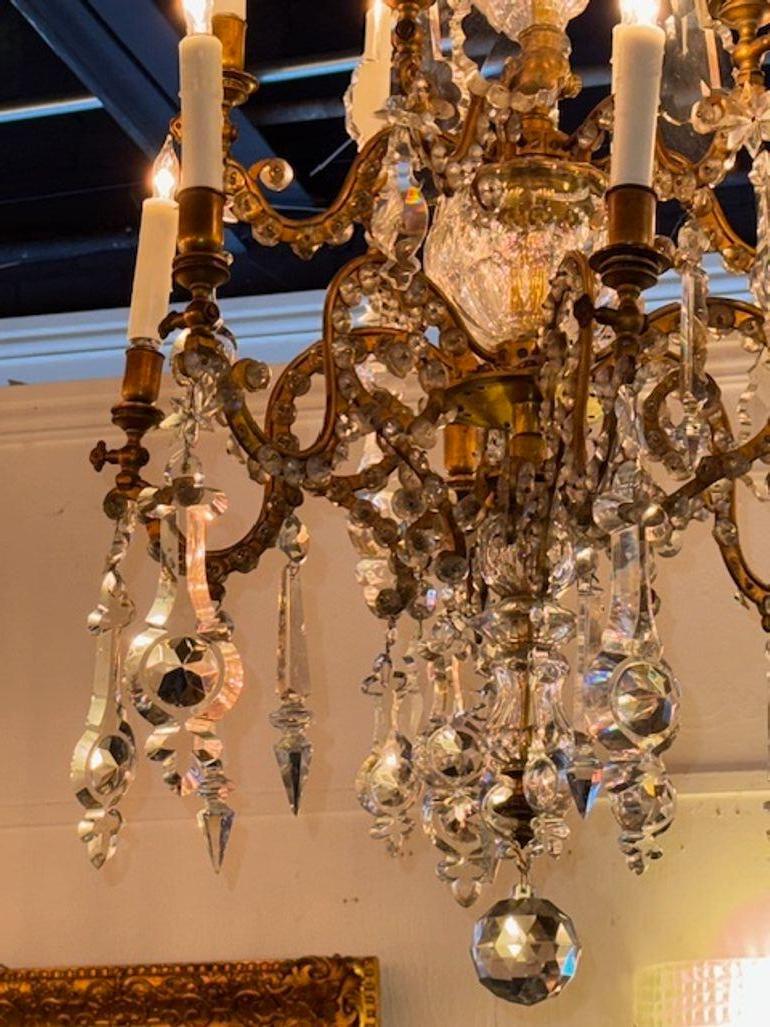 Bronzo Lampadario a due piani in stile Baccarat francese del XIX secolo in vendita