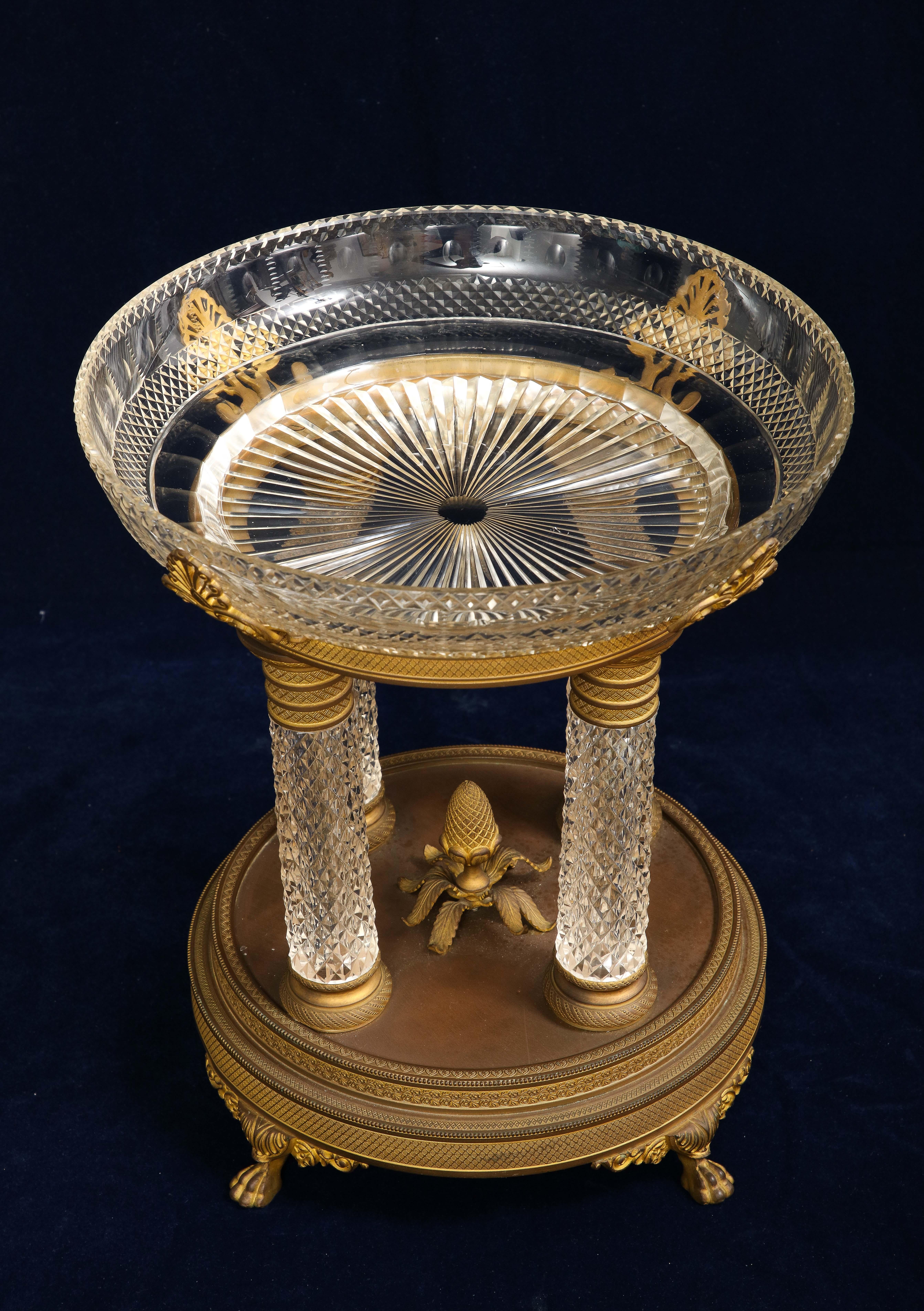 Carved 19th Century French Baccarat Ormolu Mounted Crystal Centerpiece For Sale