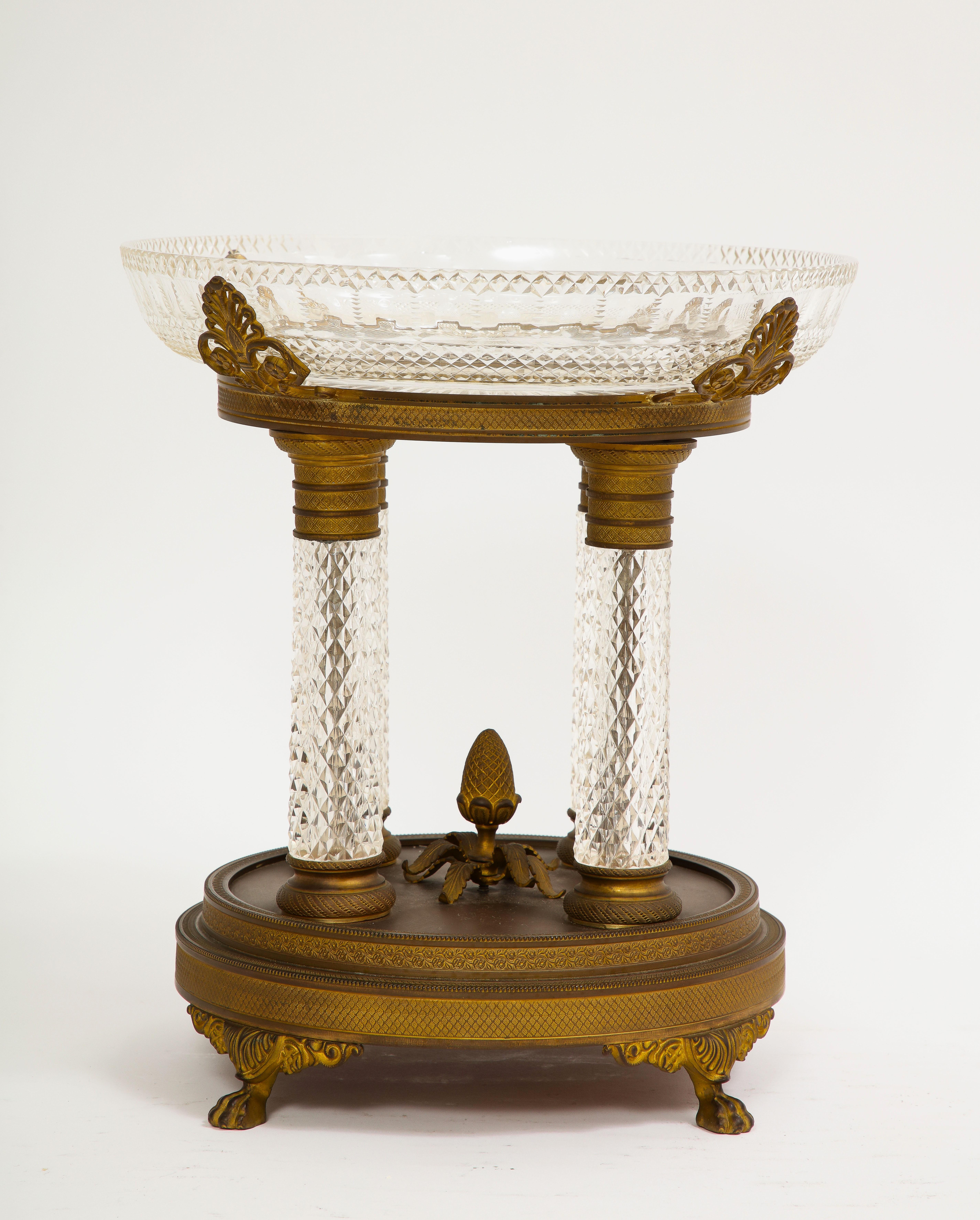 Bronze 19th Century French Baccarat Ormolu Mounted Crystal Centerpiece For Sale