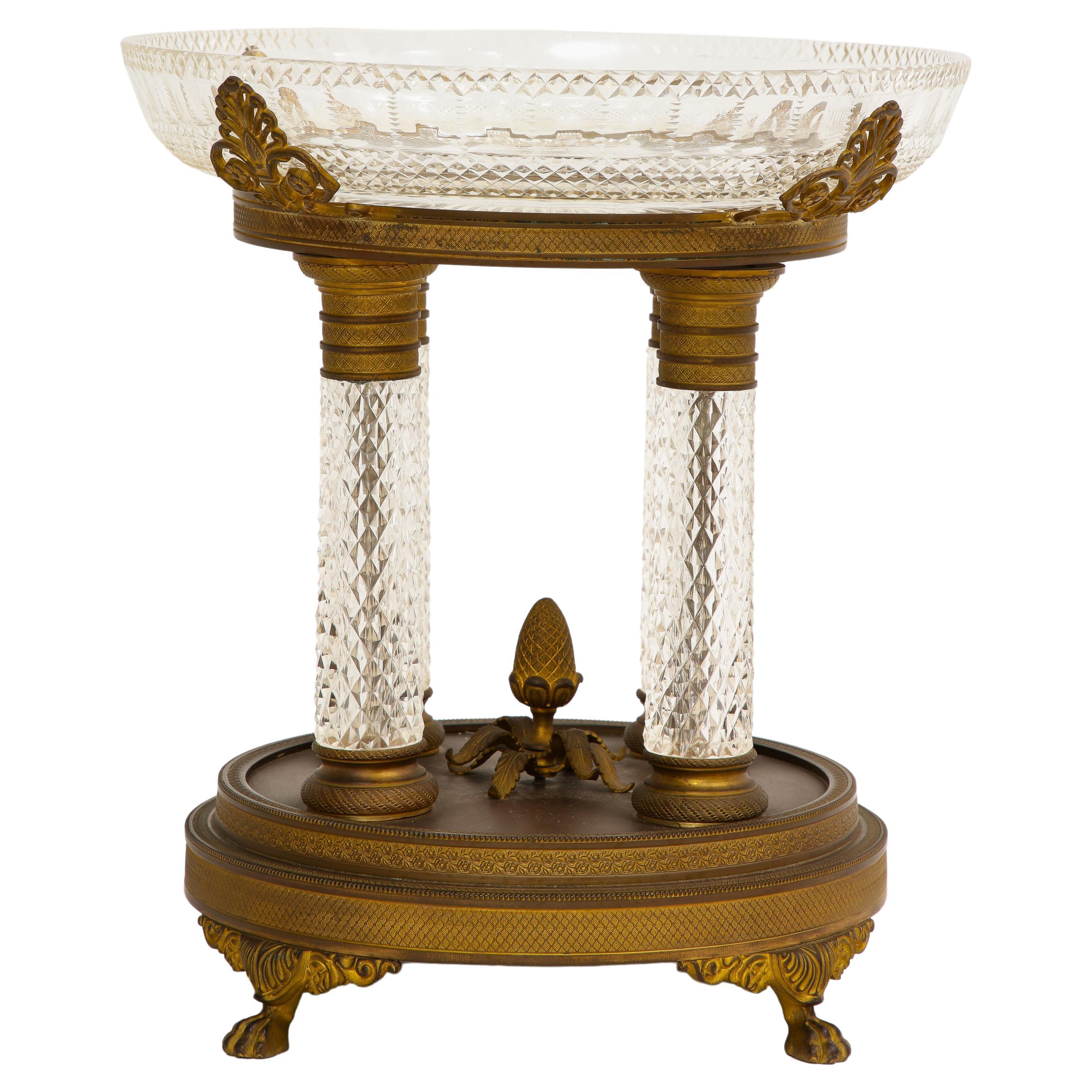 19th Century French Baccarat Ormolu Mounted Crystal Centerpiece For Sale