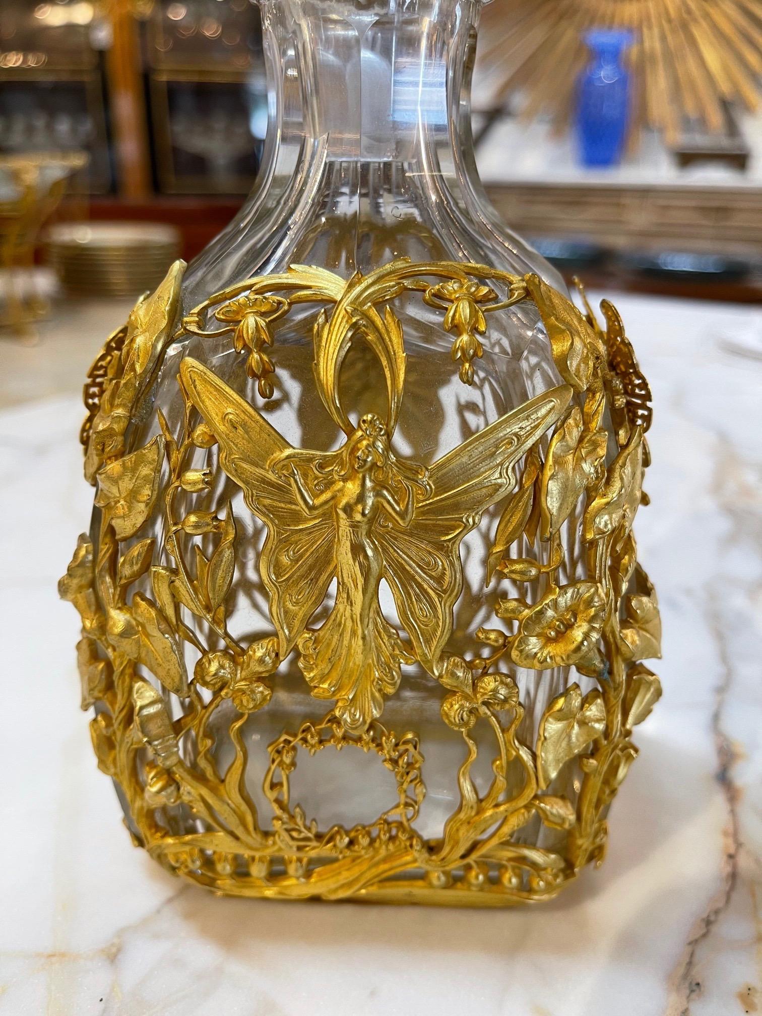 19th Century French Baccarat Style Bronze Dore Bottle In Good Condition For Sale In Dallas, TX