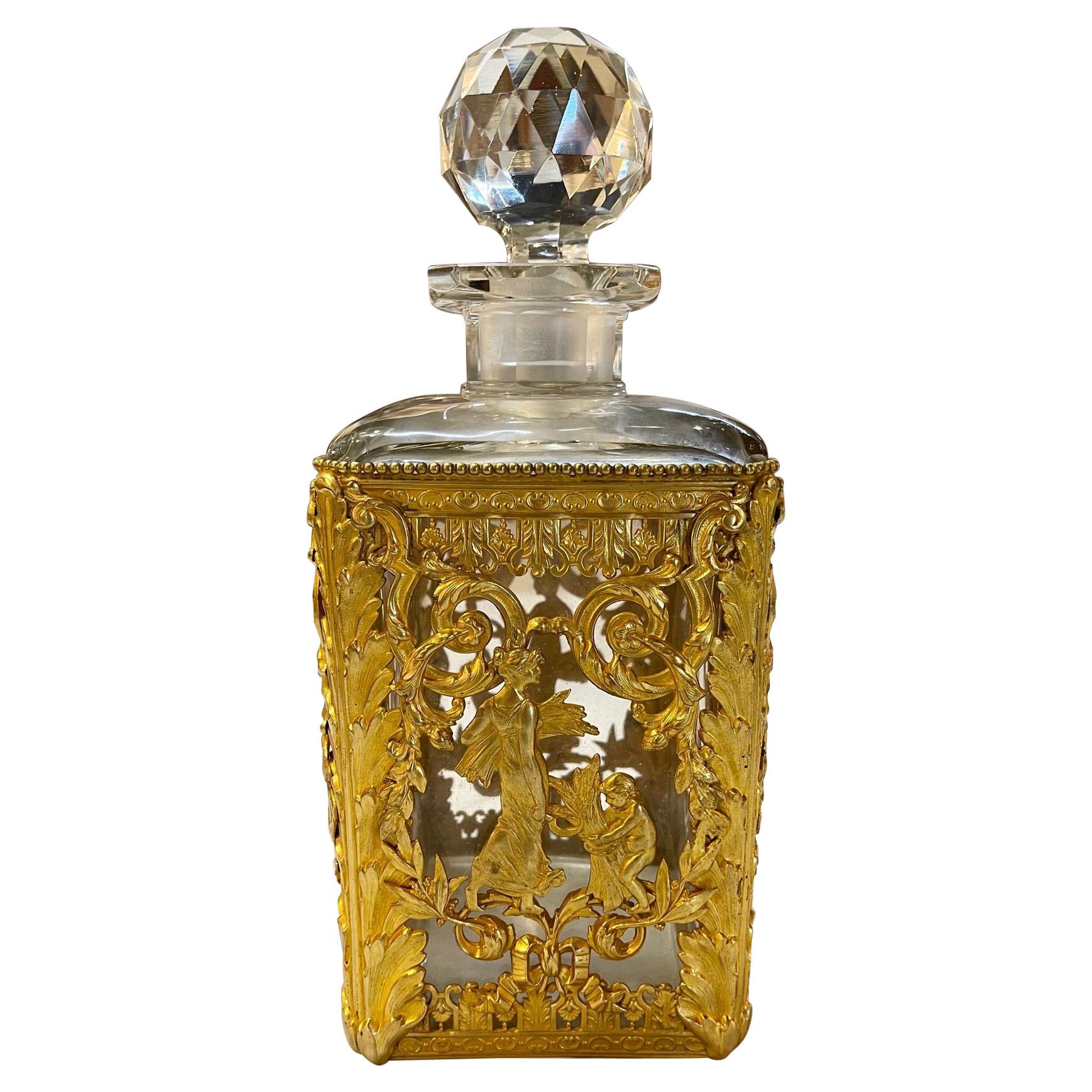 19th Century French Baccarat Style Bronze Dore Bottle For Sale