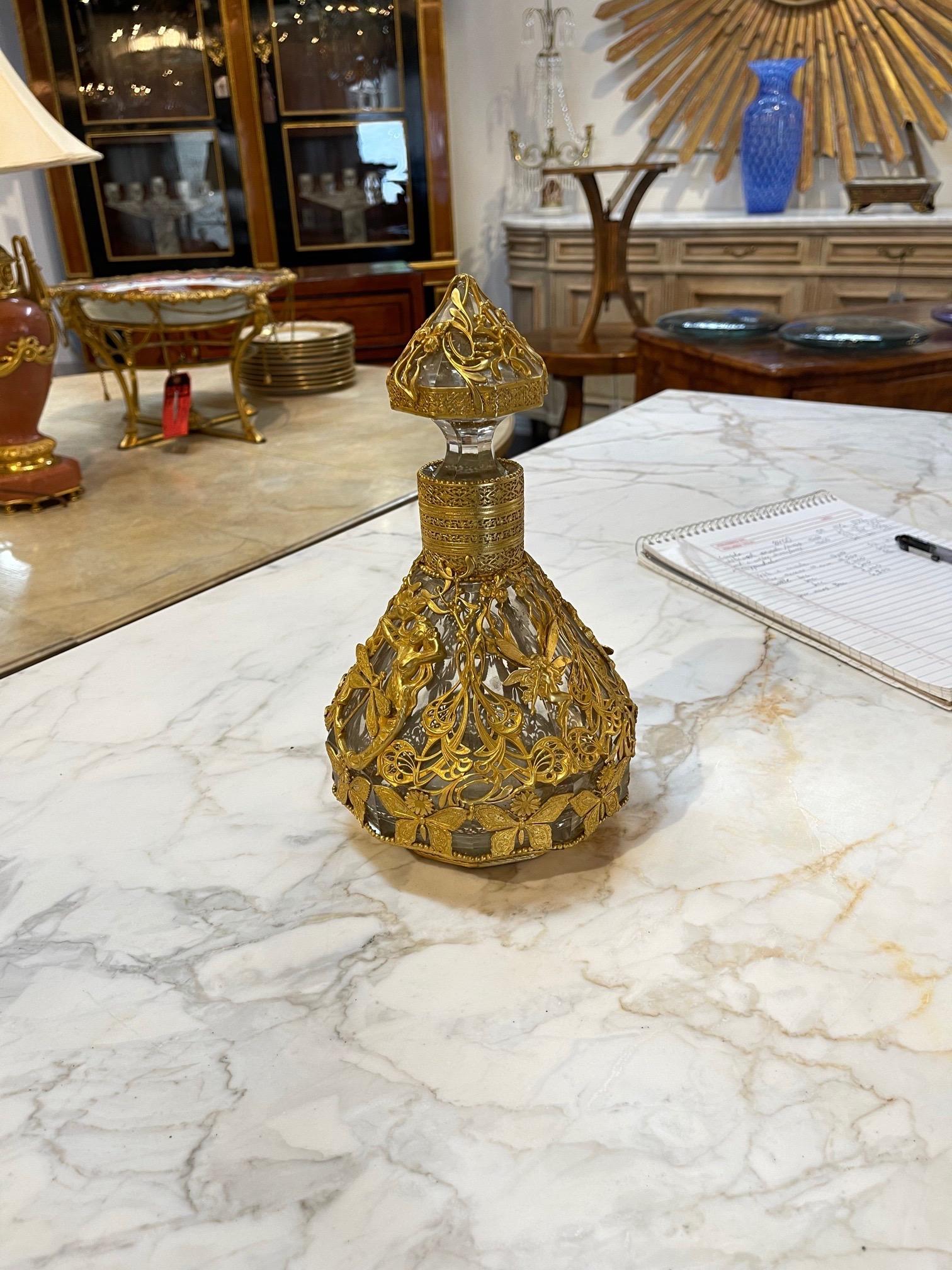 19th Century French Baccarat Style Dore Bottle For Sale 2
