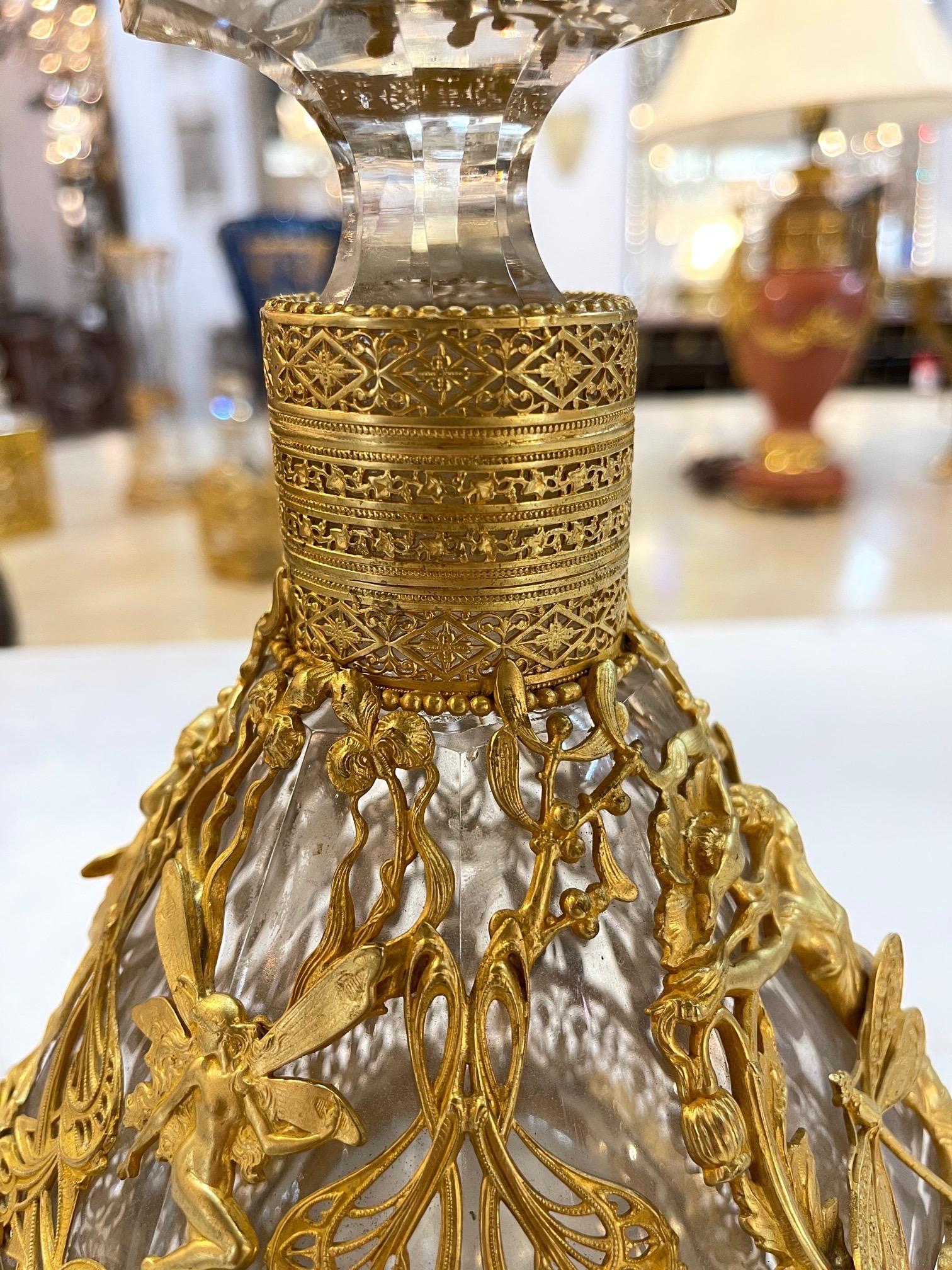 19th Century French Baccarat Style Dore Bottle In Good Condition For Sale In Dallas, TX