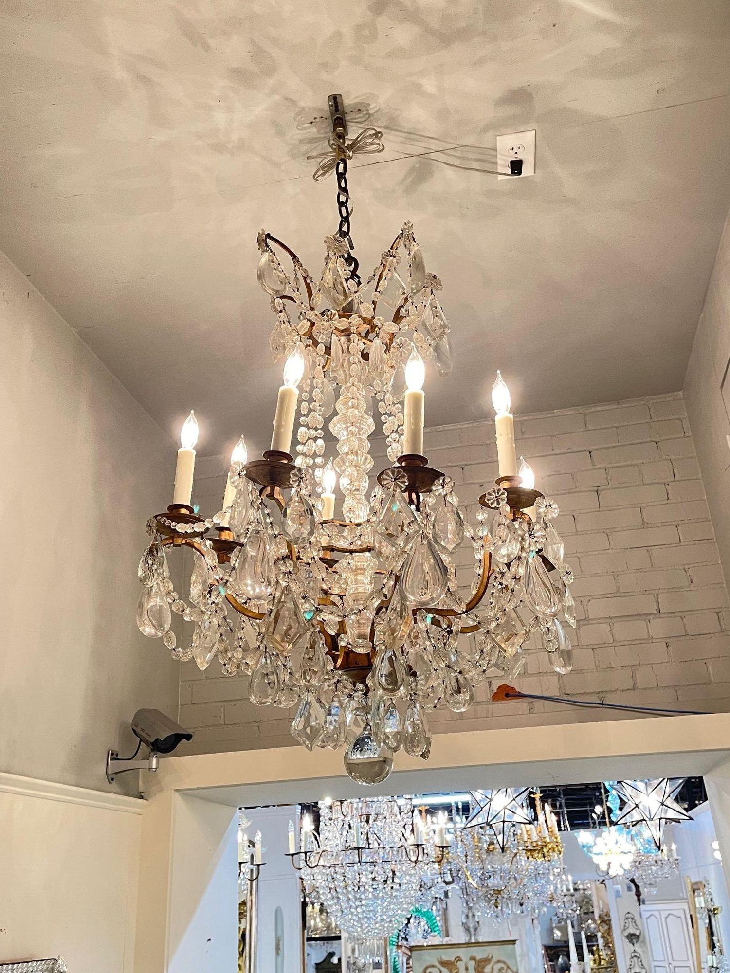 19th Century French Baccarat Style Gilt Bronze and Crystal Chandelier In Good Condition For Sale In Dallas, TX