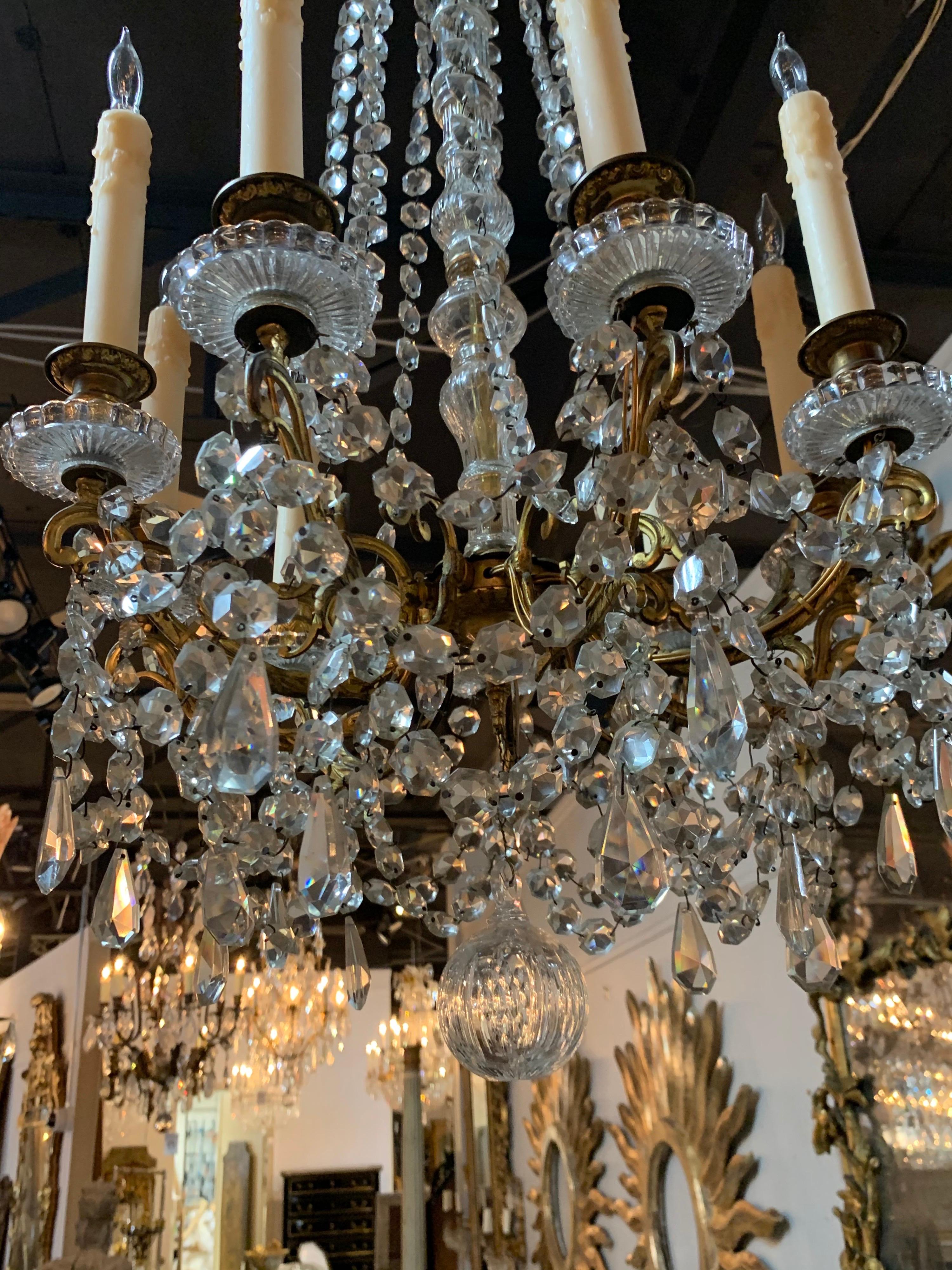19th Century French Baccarrat Style Gilt Bronze and Crystal Chandelier In Good Condition For Sale In Dallas, TX