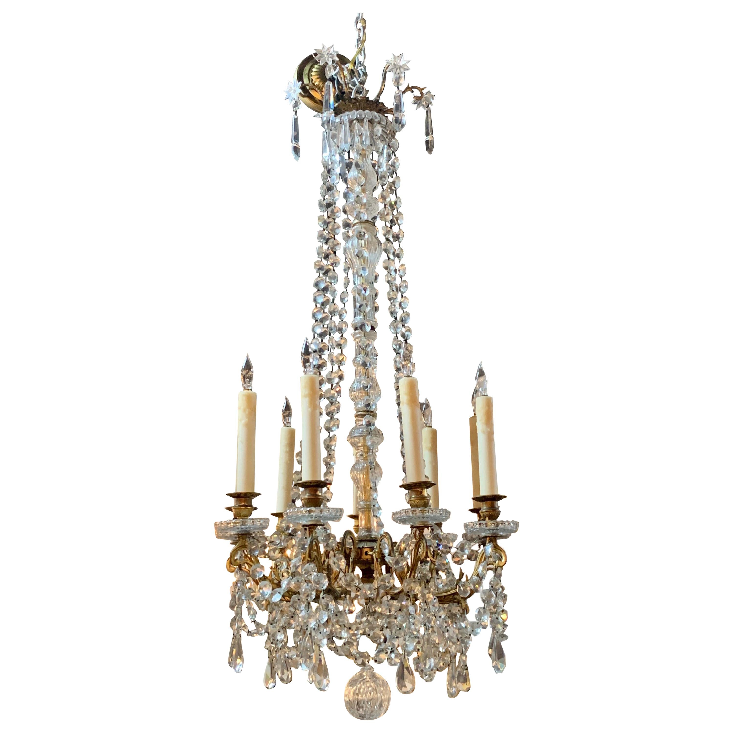 19th Century French Baccarrat Style Gilt Bronze and Crystal Chandelier For Sale