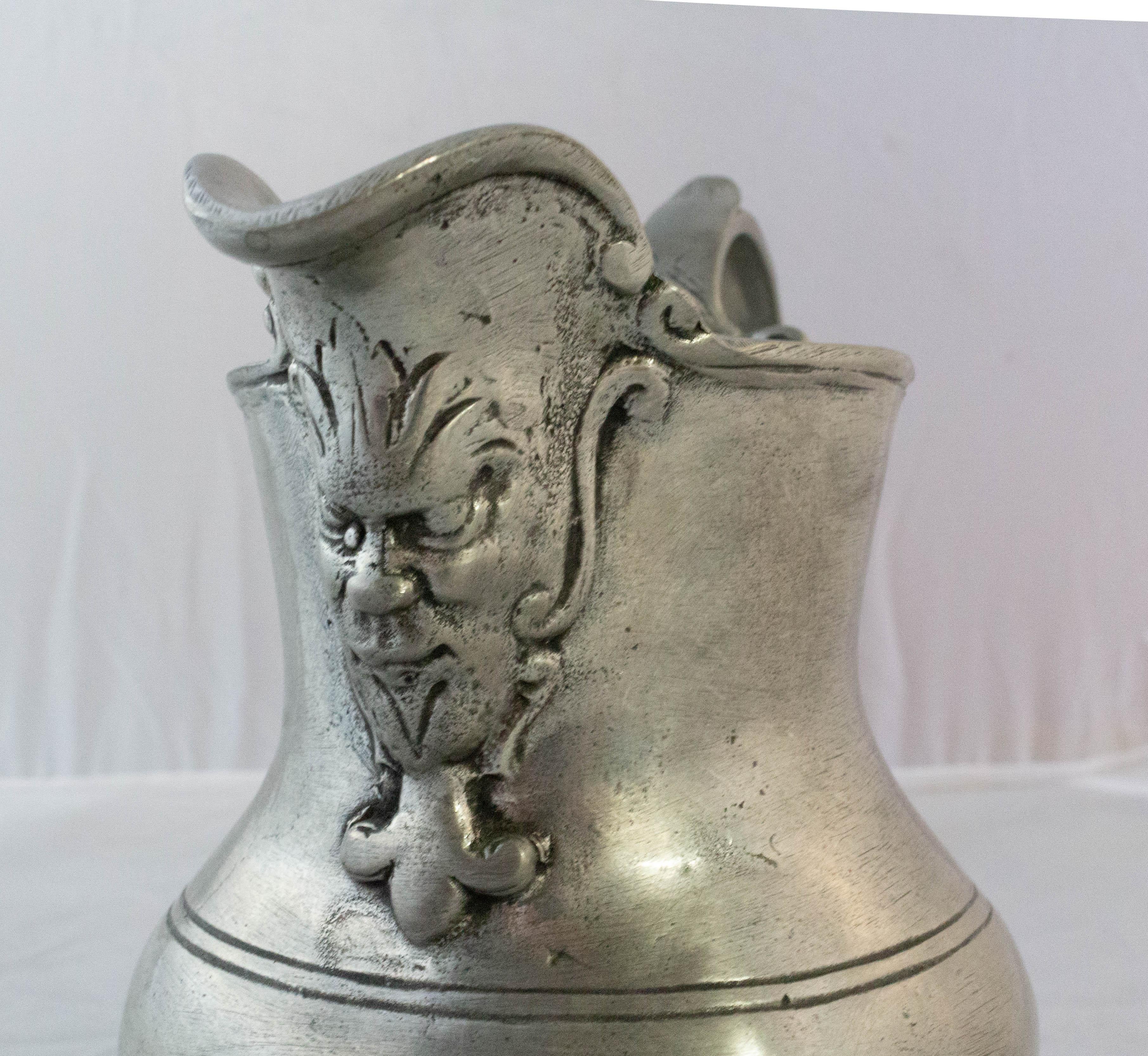 19th Century French Bacchus Pewter Pitcher Center Piece Etains de Paris In Good Condition In Labrit, Landes
