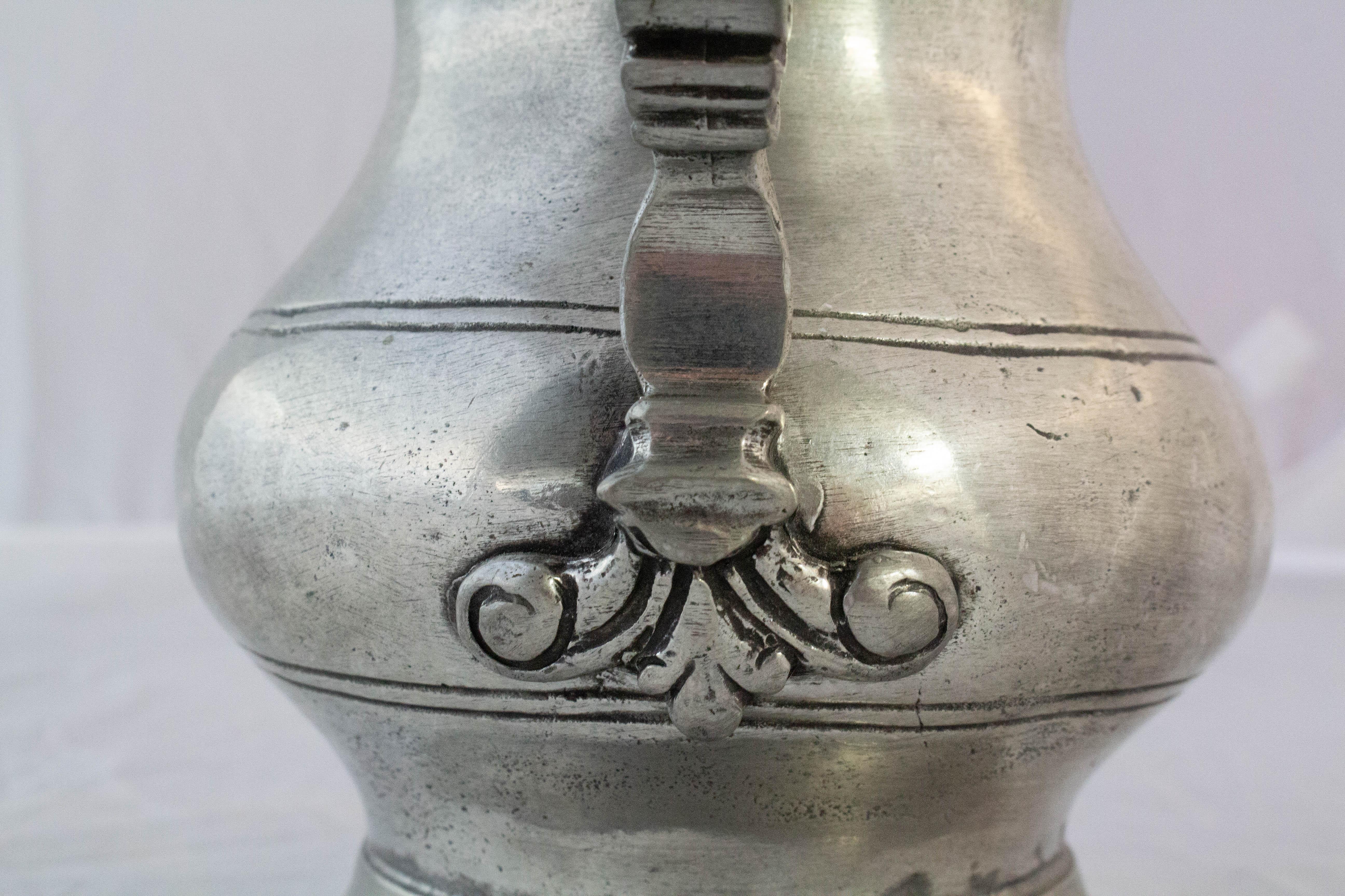 19th Century French Bacchus Pewter Pitcher Center Piece Etains de Paris 4