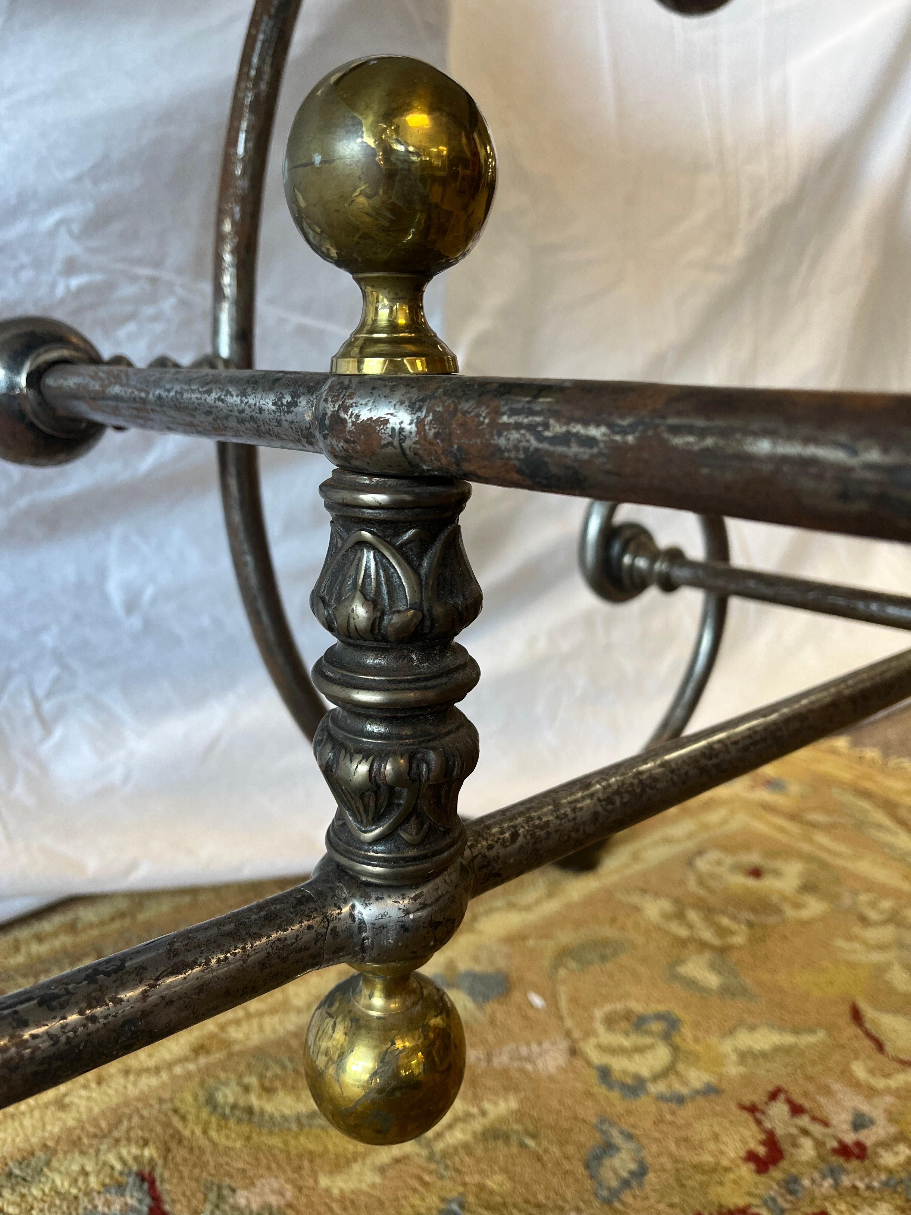 19th Century French Bakers Table Thick Marble Top Brass and Steel Ornate Base 6