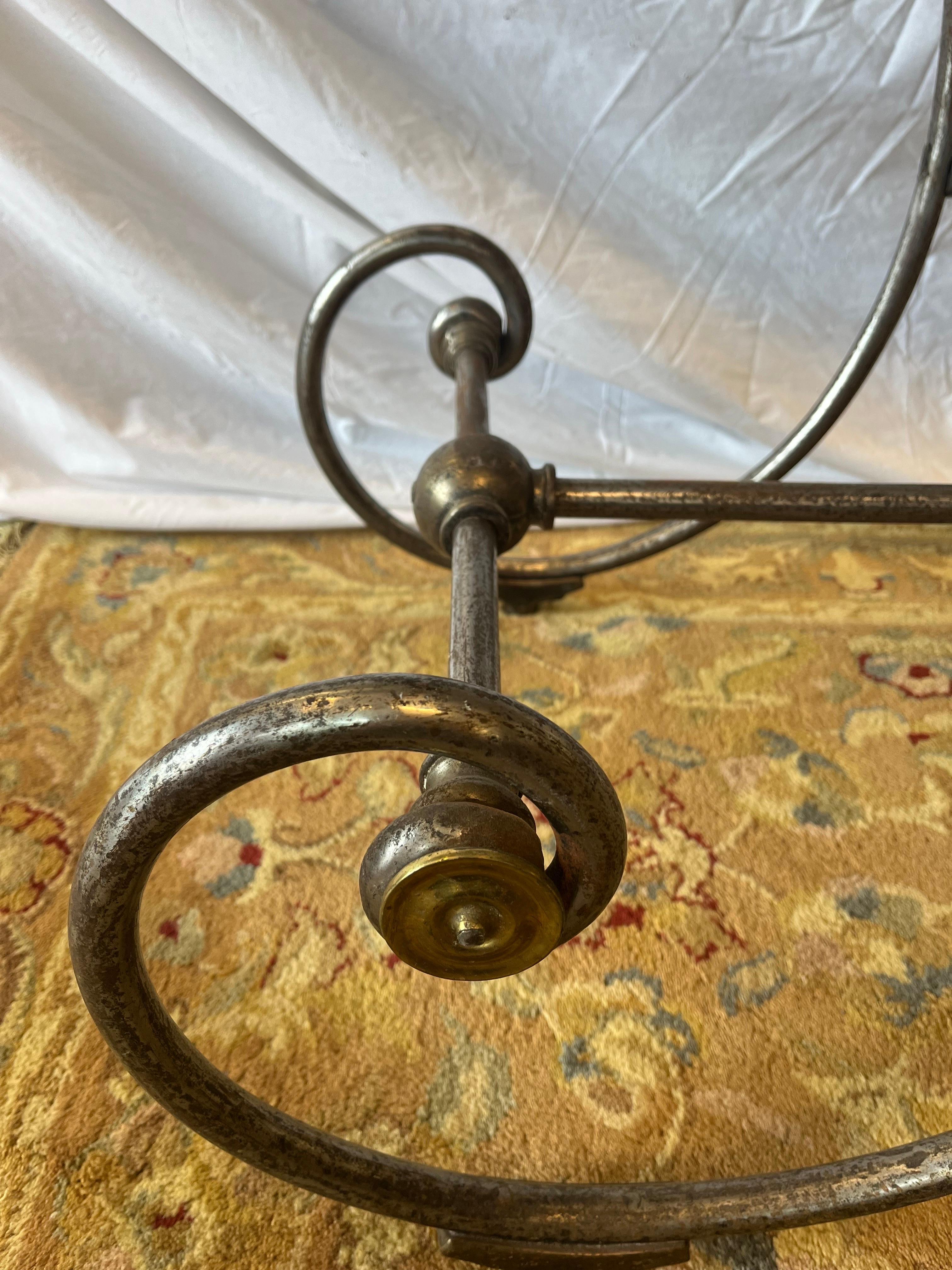 19th Century French Bakers Table Thick Marble Top Brass and Steel Ornate Base 7
