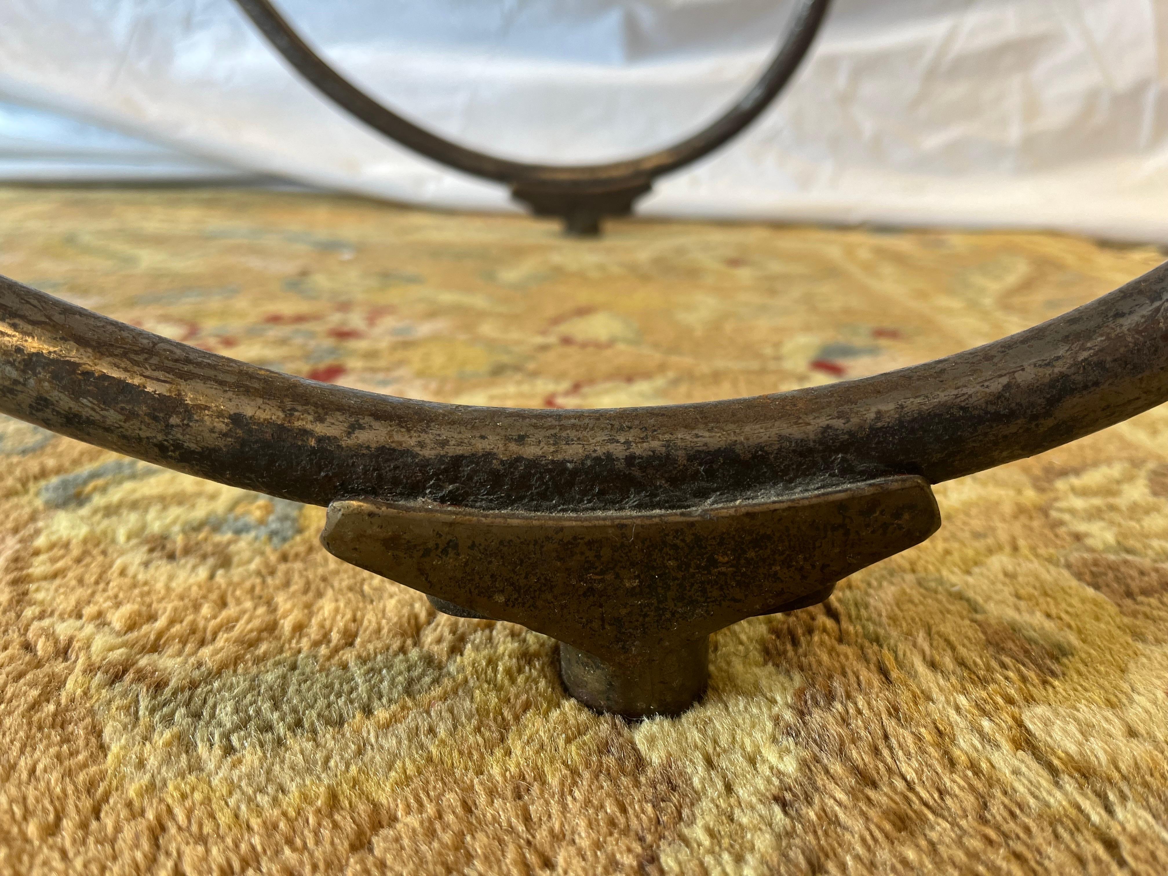 19th Century French Bakers Table Thick Marble Top Brass and Steel Ornate Base 11