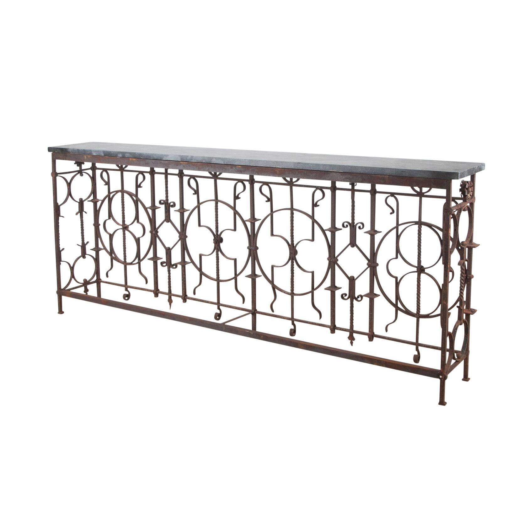 19th Century French balcony console. 
With Belgium blue slate top.