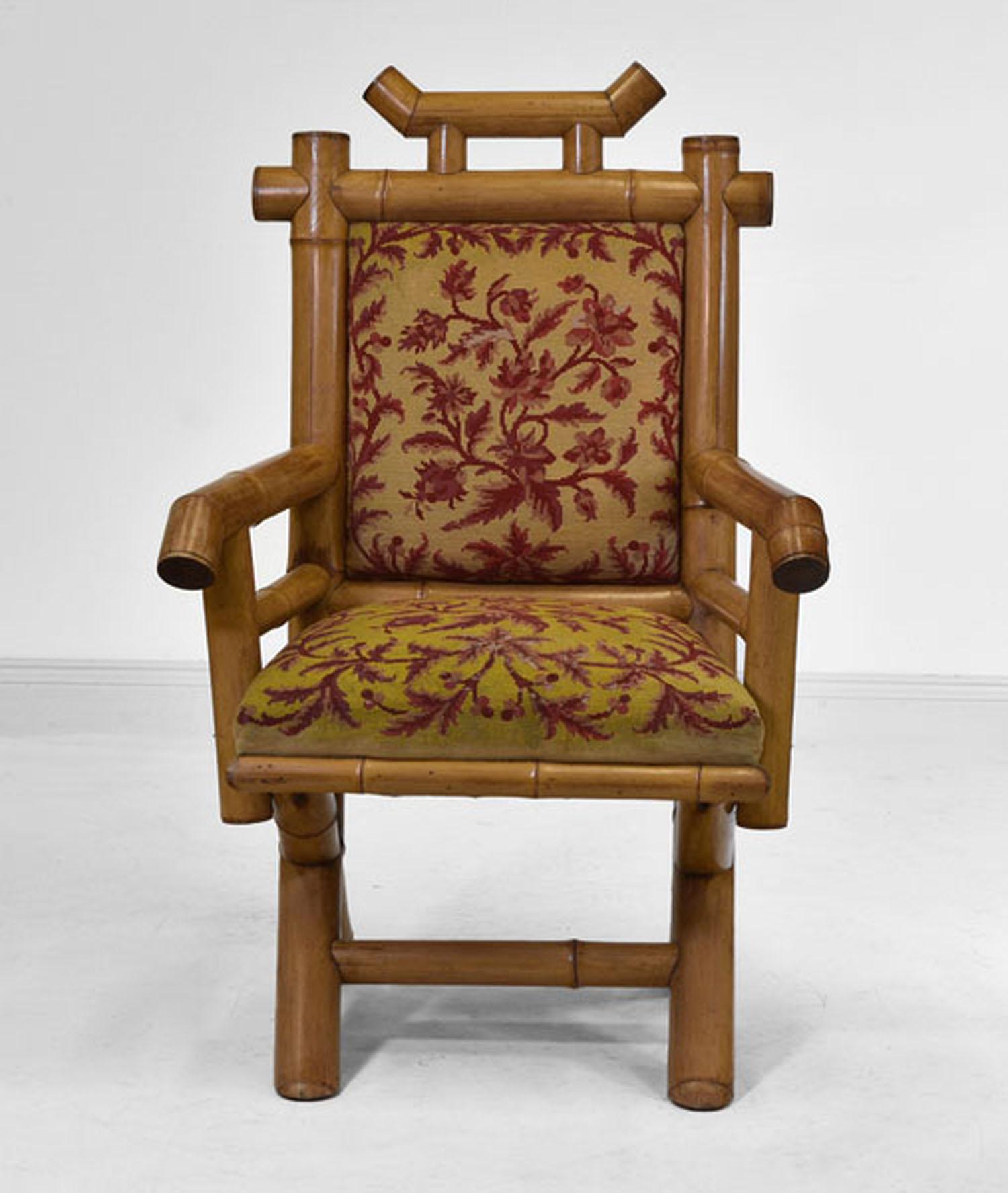 Hand-Crafted 19th Century French Bamboo Armchair Circa 1890