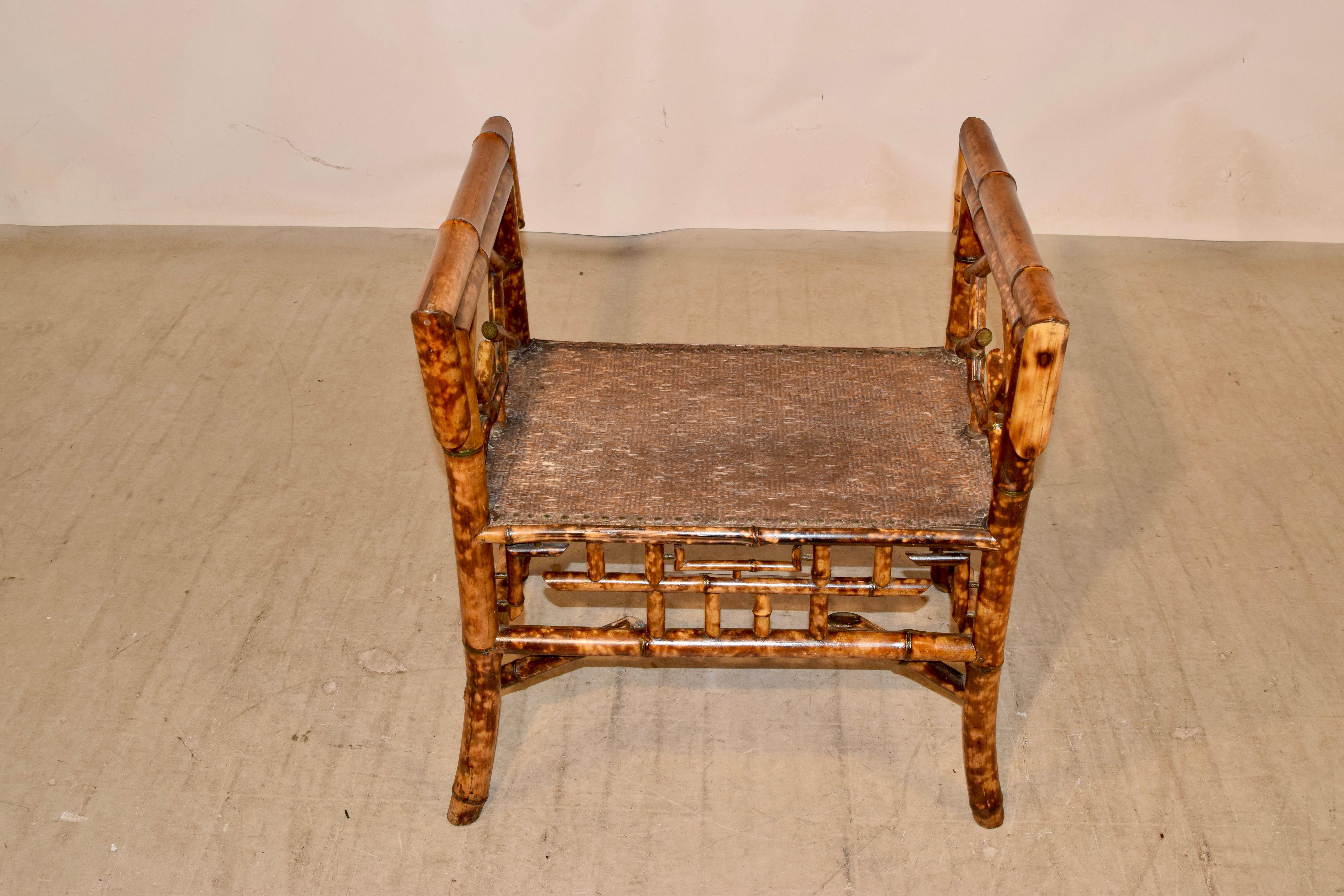 19th Century French Bamboo Bench with Arms 2