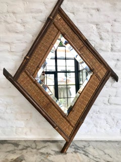 19th Century French Bamboo Diamond Rhombus Shape Mirror