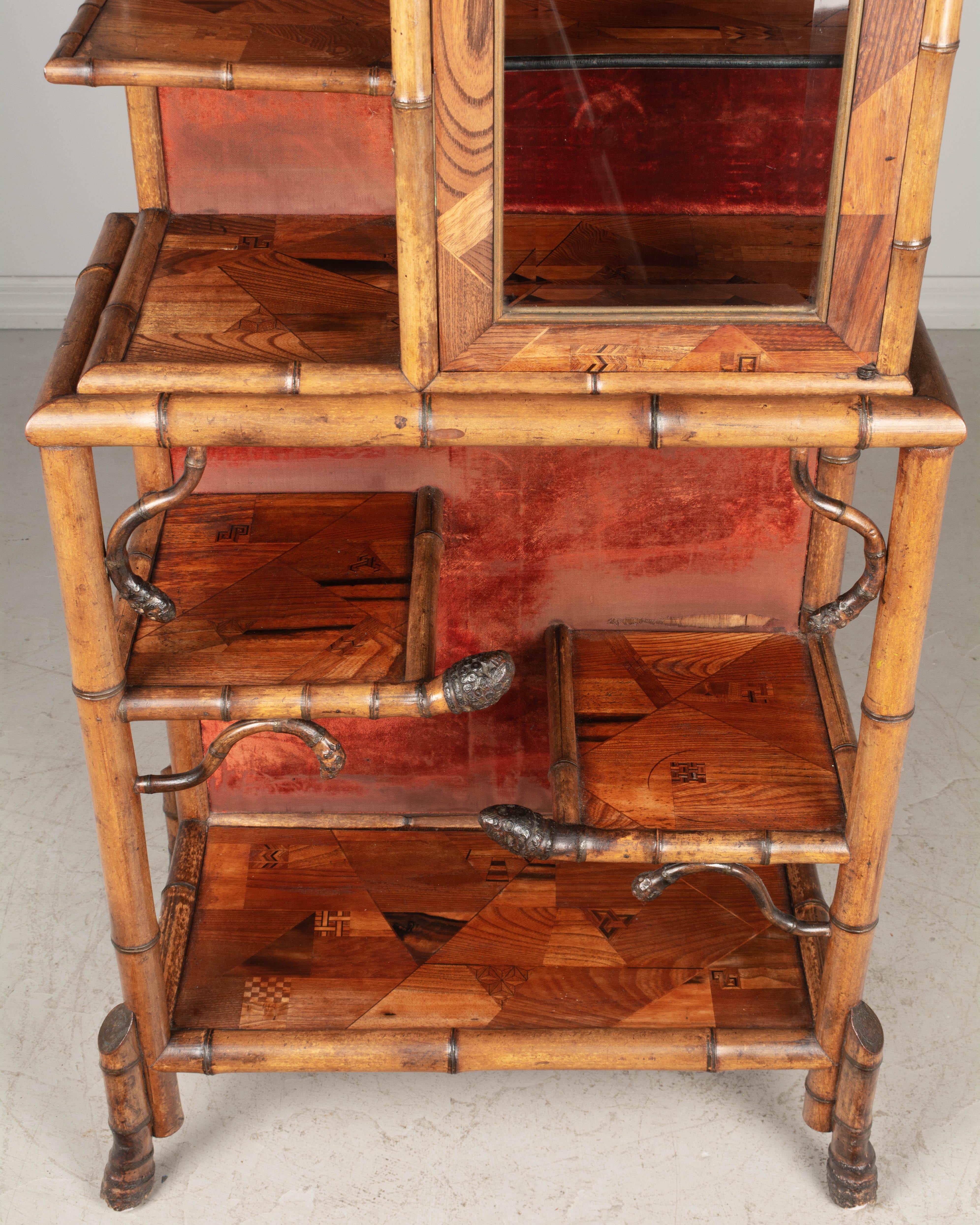 19th Century French Bamboo Japonisme Marquetry Etagere 7