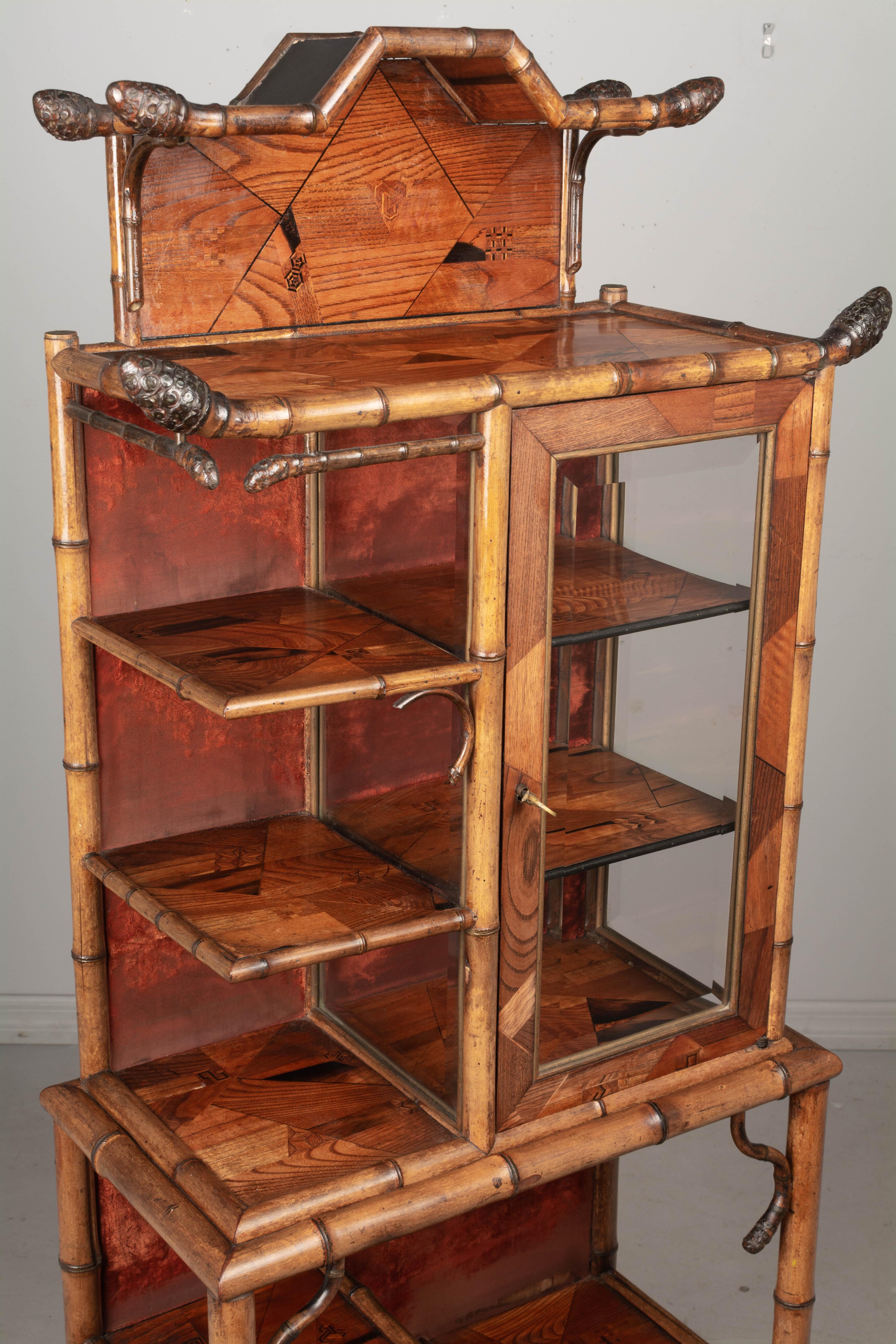 19th Century French Bamboo Japonisme Marquetry Etagere 9