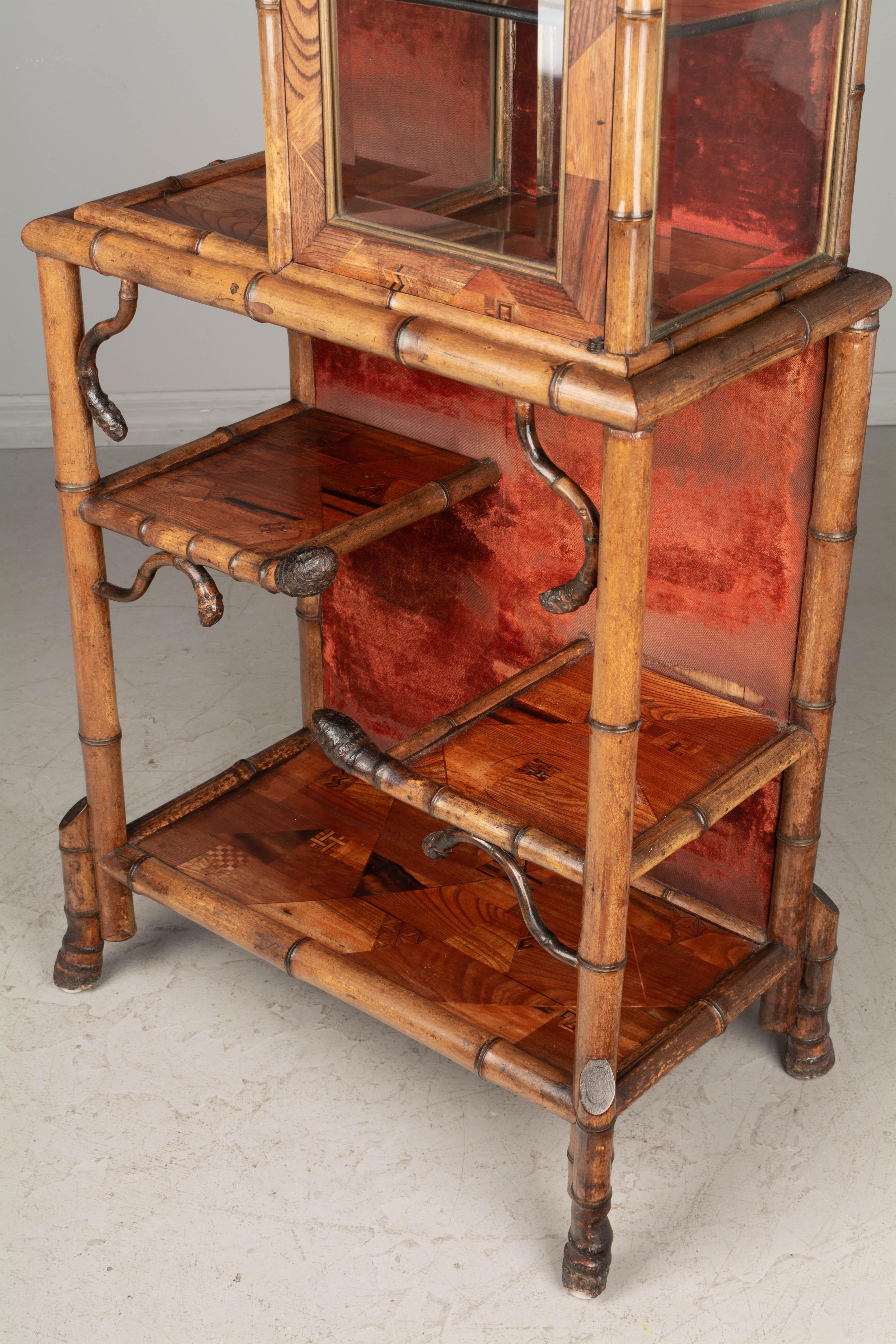 19th Century French Bamboo Japonisme Marquetry Etagere 10