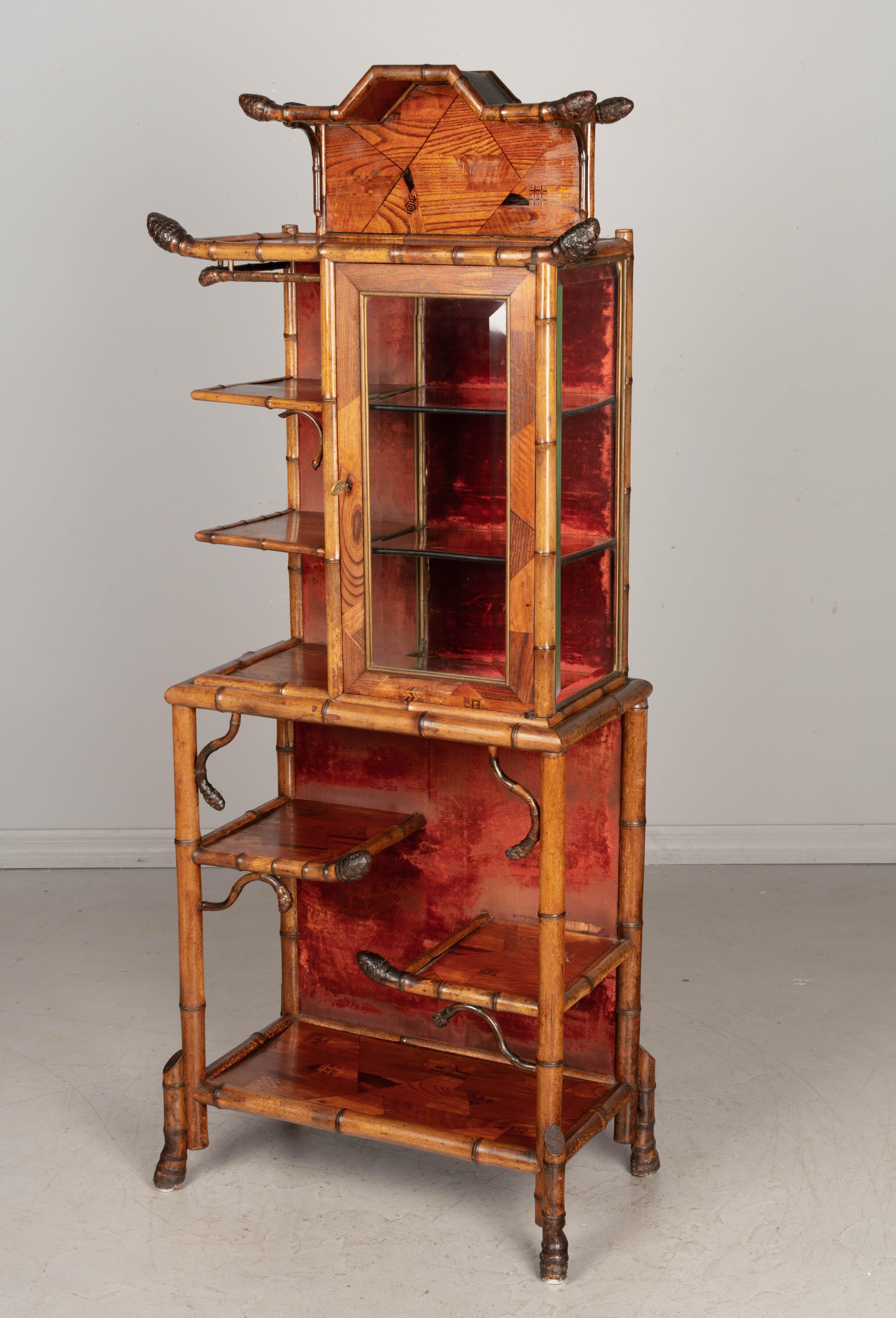 19th Century French Bamboo Japonisme Marquetry Etagere In Good Condition In Winter Park, FL