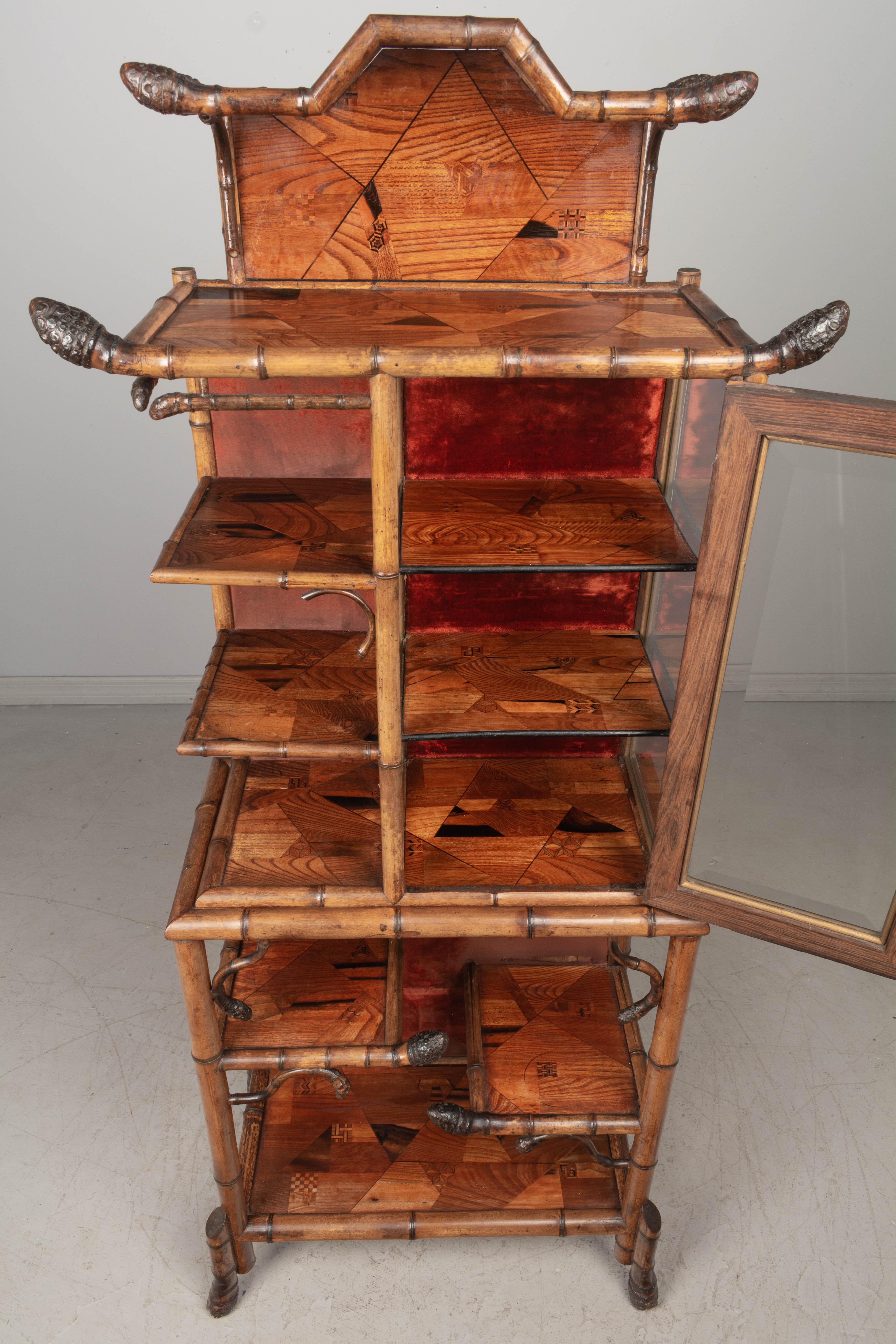 19th Century French Bamboo Japonisme Marquetry Etagere 5