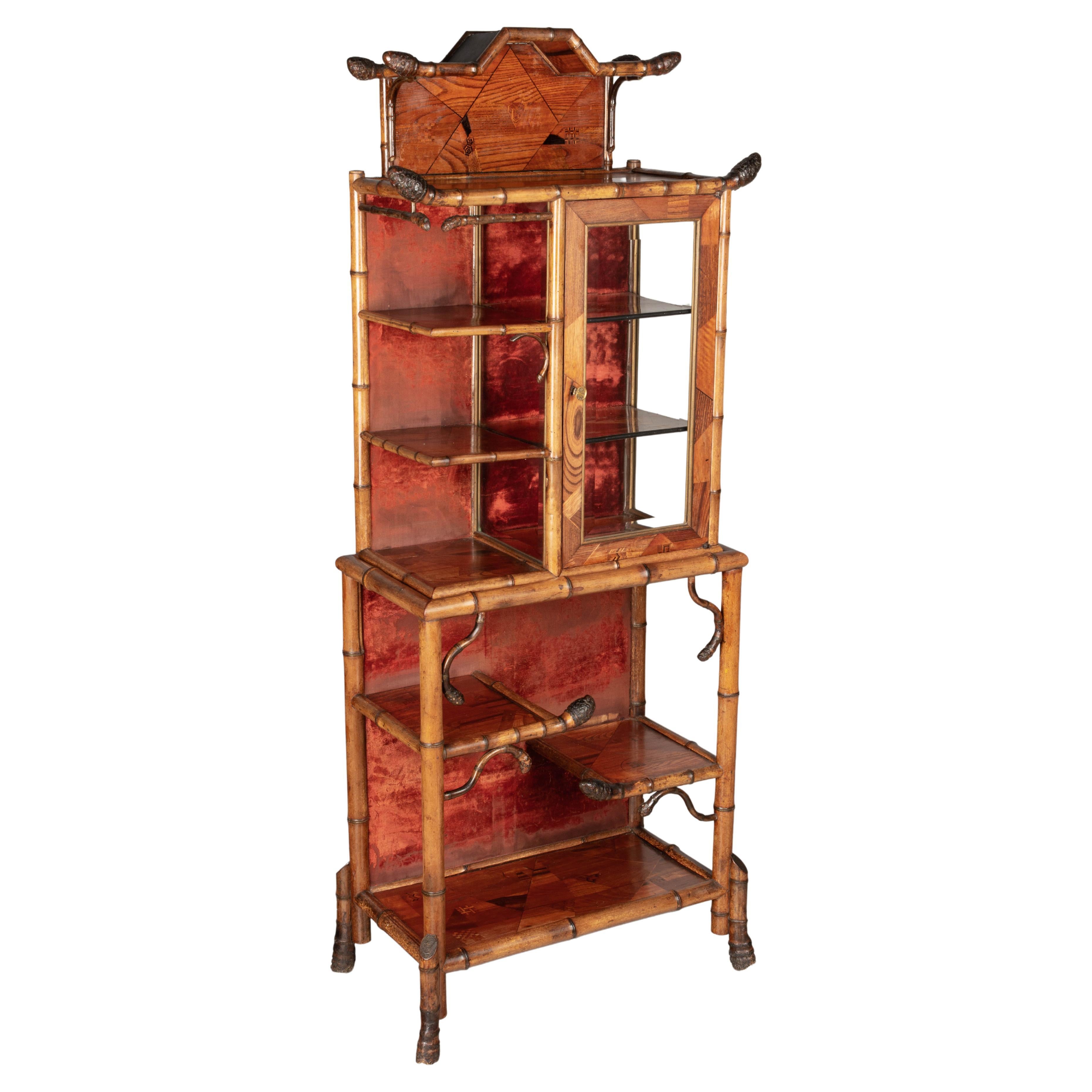 19th Century French Bamboo Japonisme Marquetry Etagere