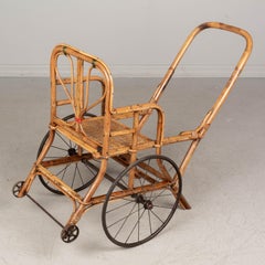 19th Century French Bamboo & Rattan Baby Stroller