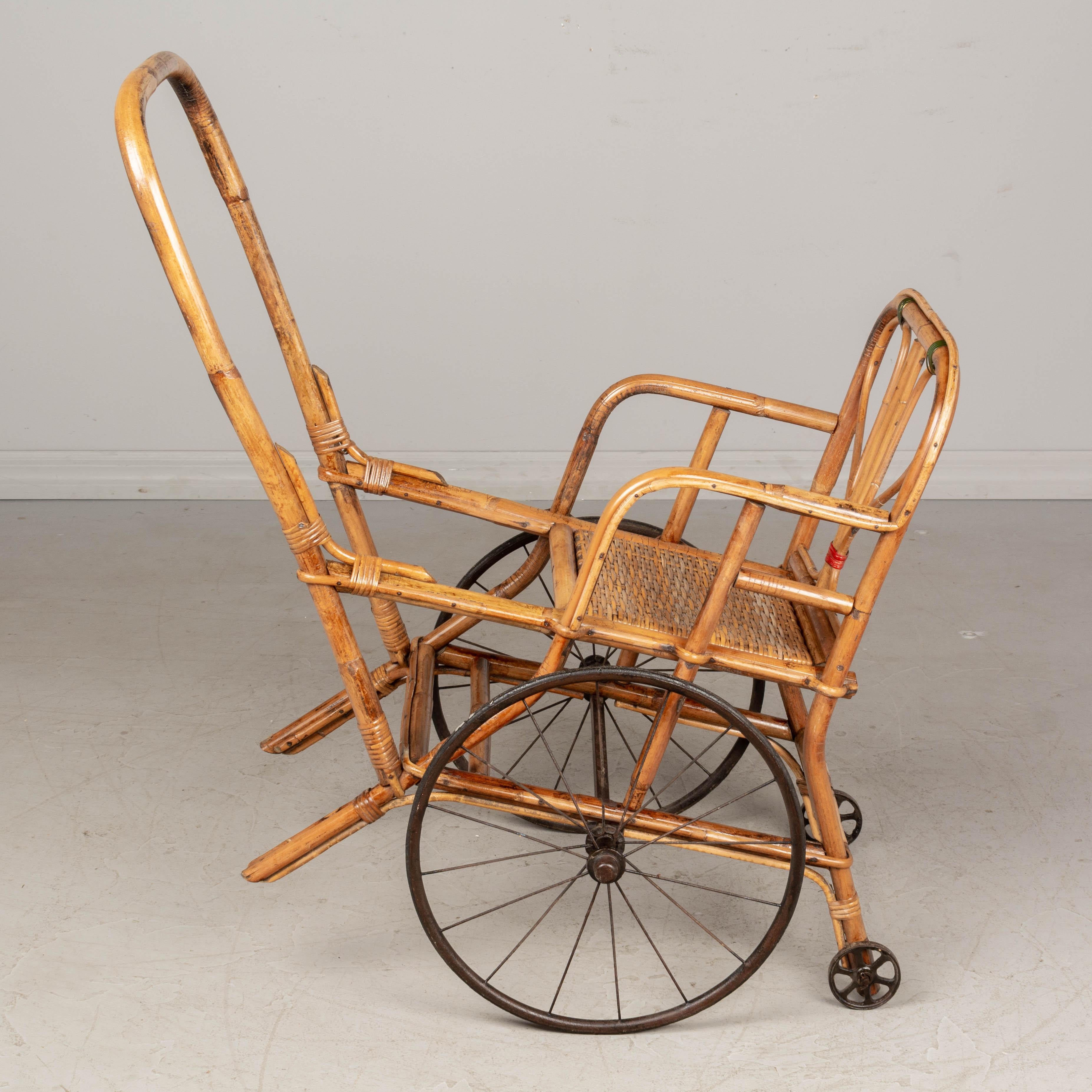 Hand-Crafted 19th Century French Bamboo & Rattan Baby Stroller For Sale