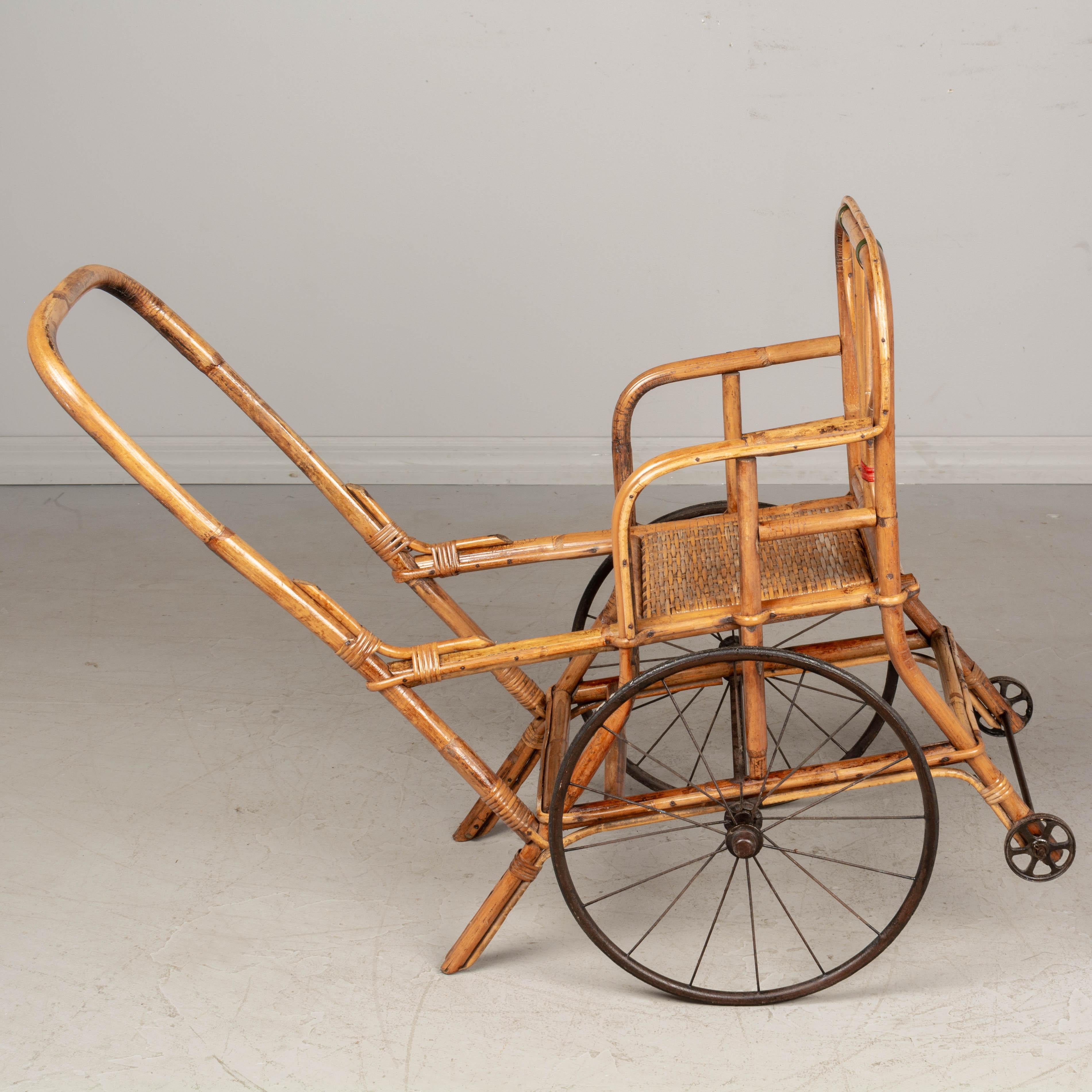 19th Century French Bamboo & Rattan Baby Stroller In Good Condition For Sale In Winter Park, FL