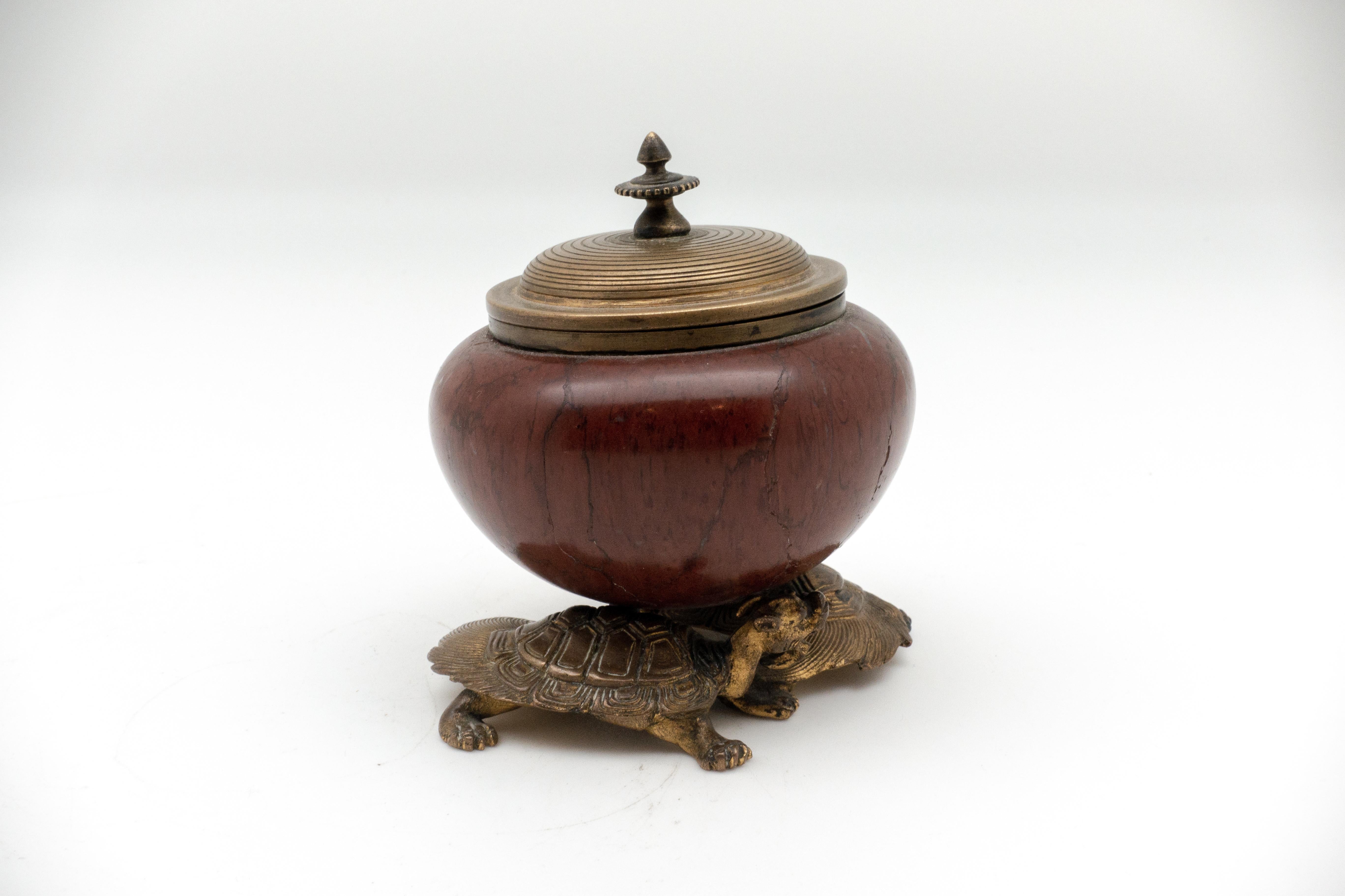 19th Century French Barbedienne Bronze and Marble Inkwell by Edouard Lièvre 2