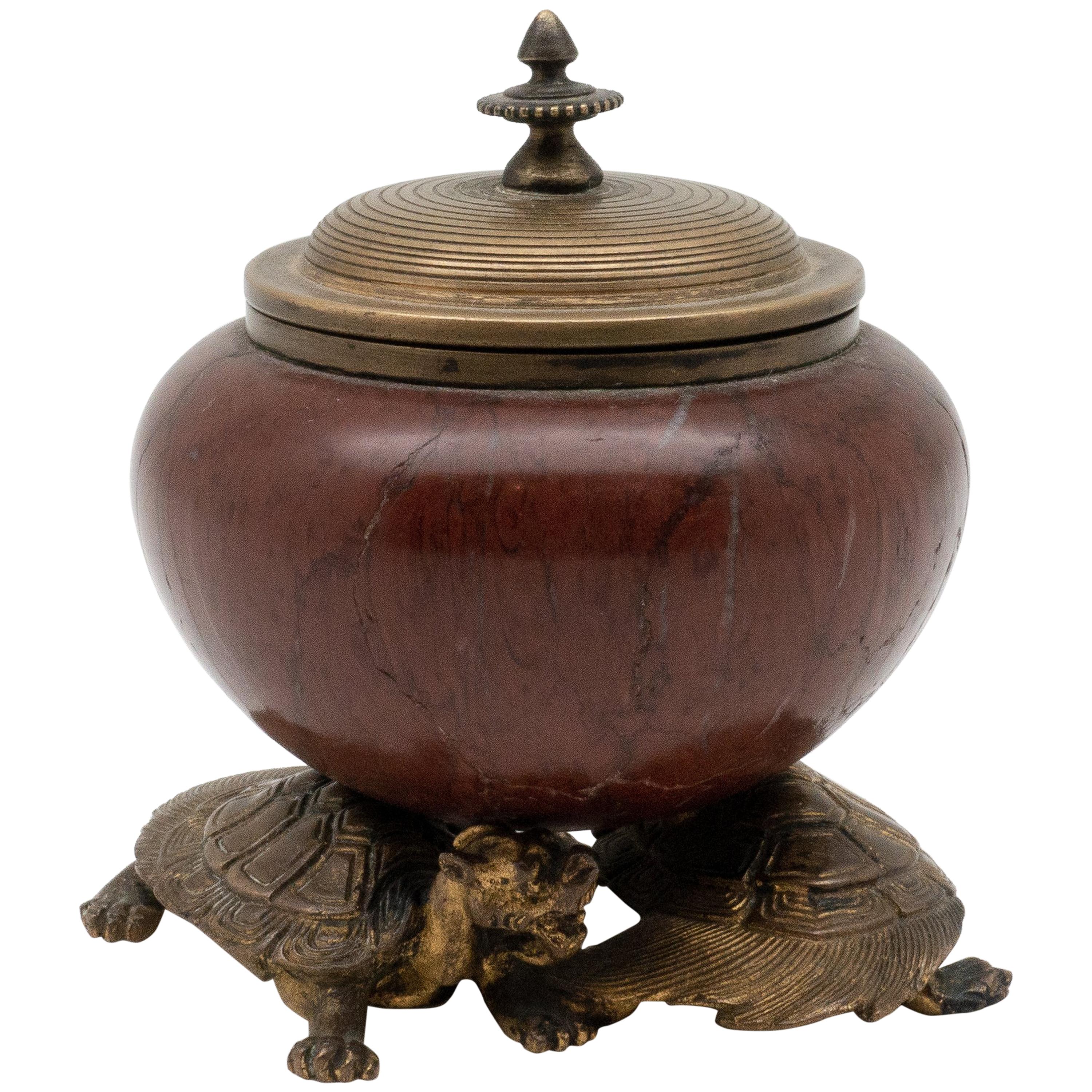 19th Century French Barbedienne Bronze and Marble Inkwell by Edouard Lièvre
