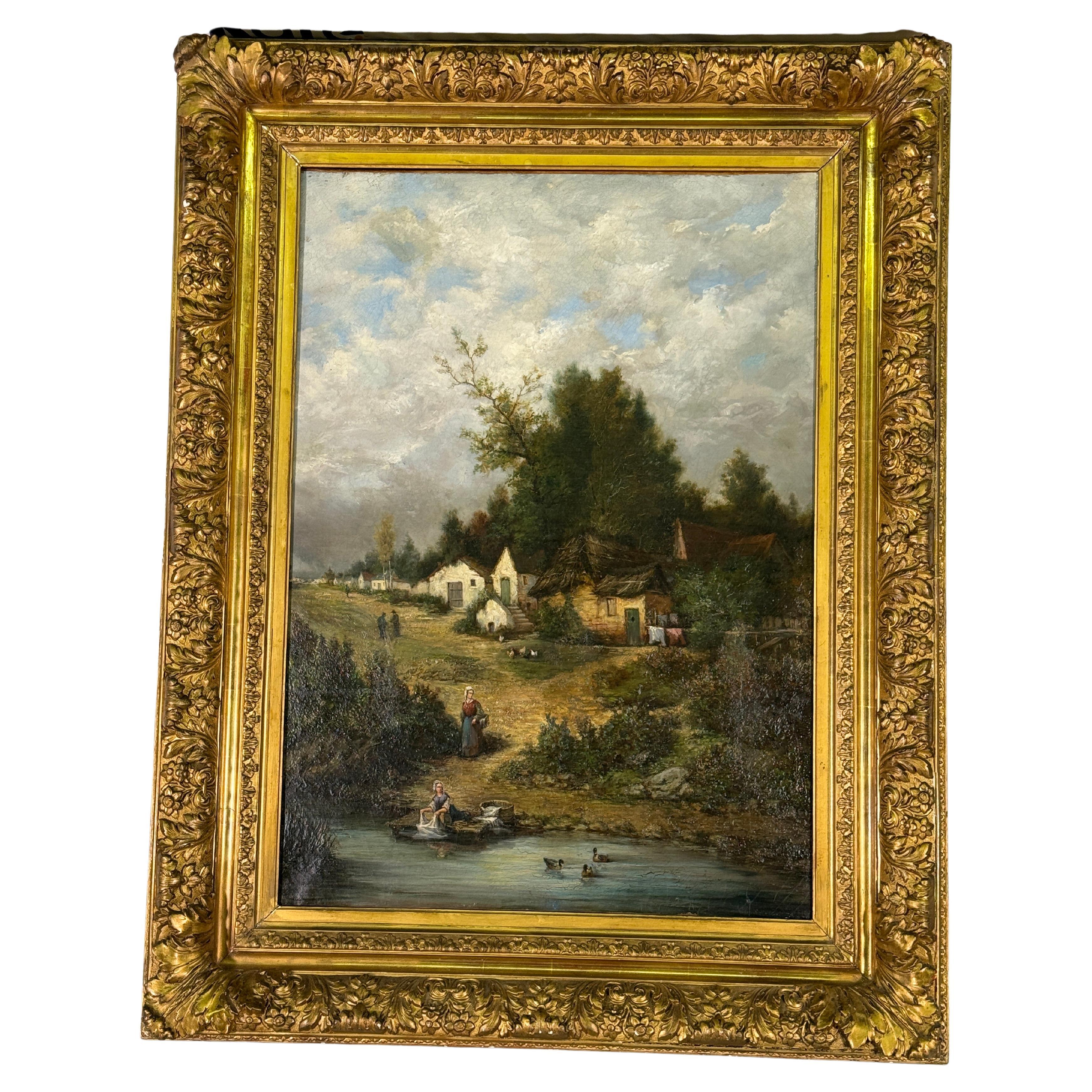 C1880 Paesaggio francese di Barbizon di un villaggio