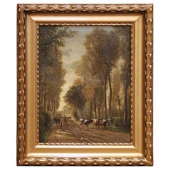 19th Century French Barbizon Style Landscape with Cattle in Gilt Frame