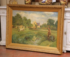 19th Century French Barbizon Style Pastoral Oil on Canvas Painting