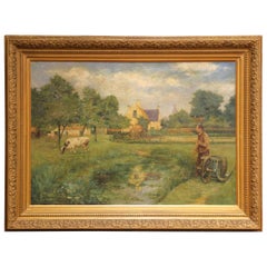 19th Century French Barbizon Style Pastoral Oil on Canvas Painting