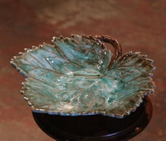 19th Century French Barbotine Faience Leaf-Form Tray Platter Vide-Poche