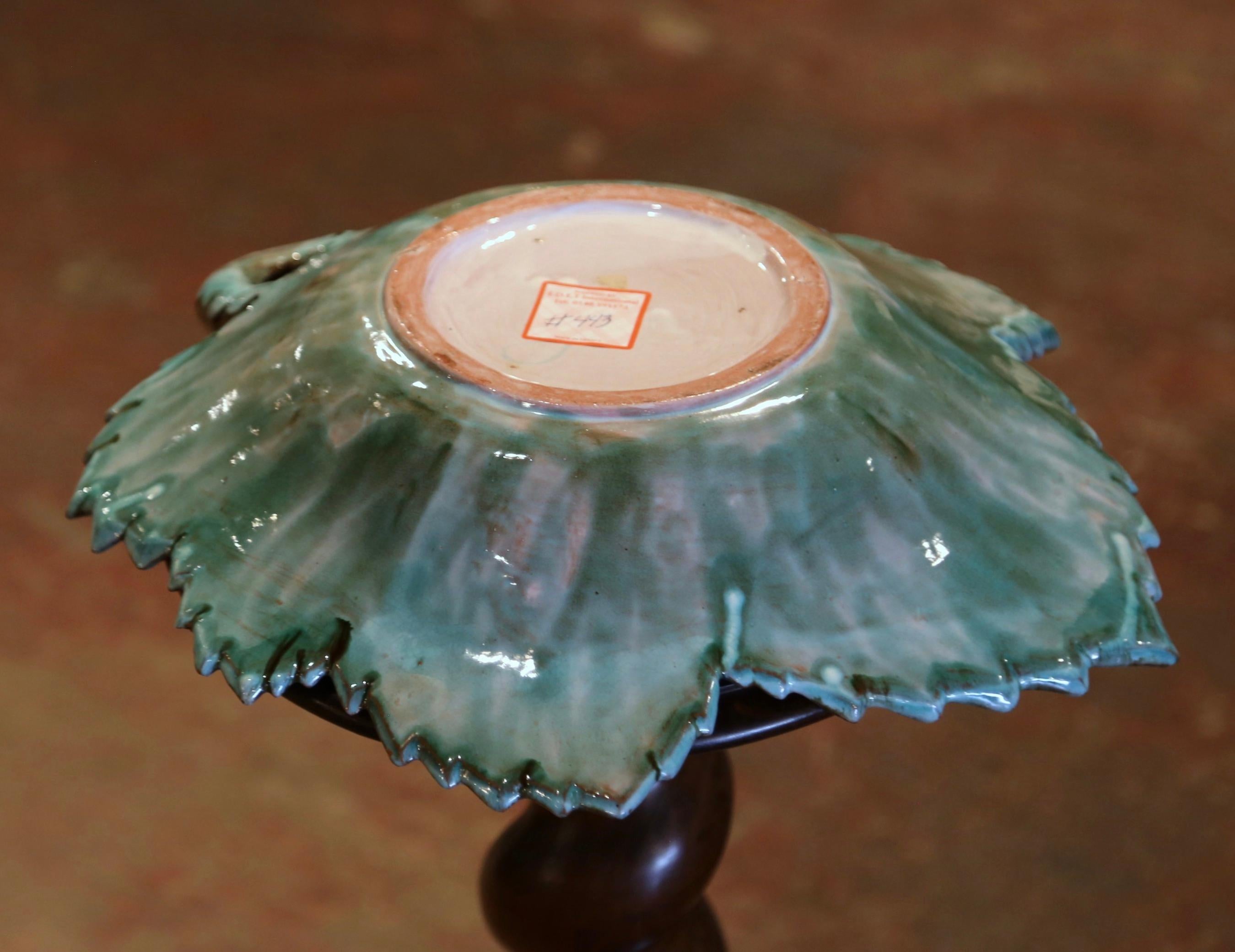 19th Century French Barbotine Faience Leaf-Form Tray Platter Vide-Poche 1