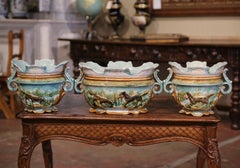 19th Century French Majolica Hunting Dog Jardinière and Cache Pot Set