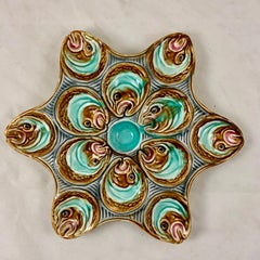 19th Century French Barbotine Onnaing Majolica Fish Head Star Shape Oyster Plate