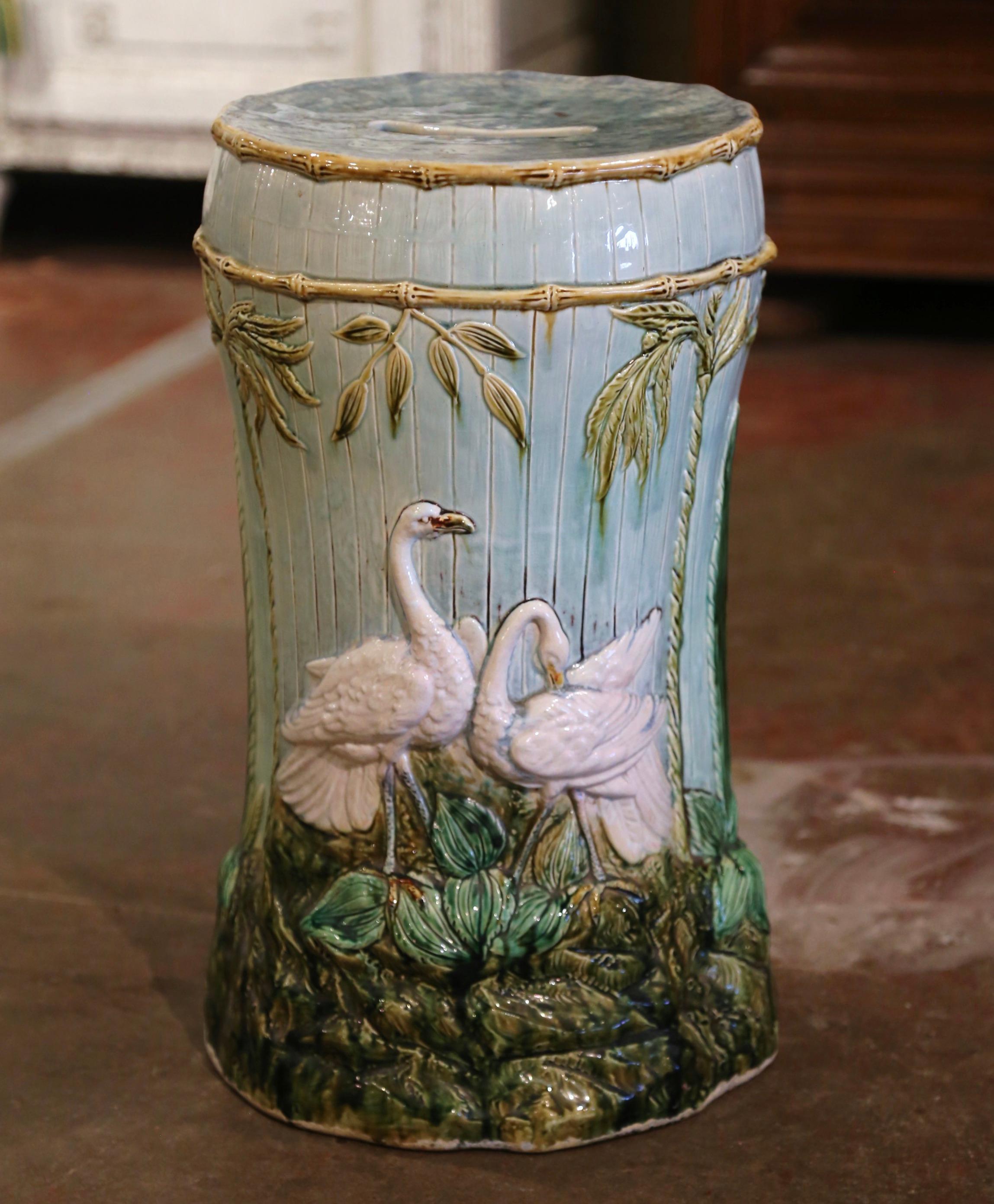 19th Century French Barbotine Painted Faience Garden Stool from Saint Amand 3