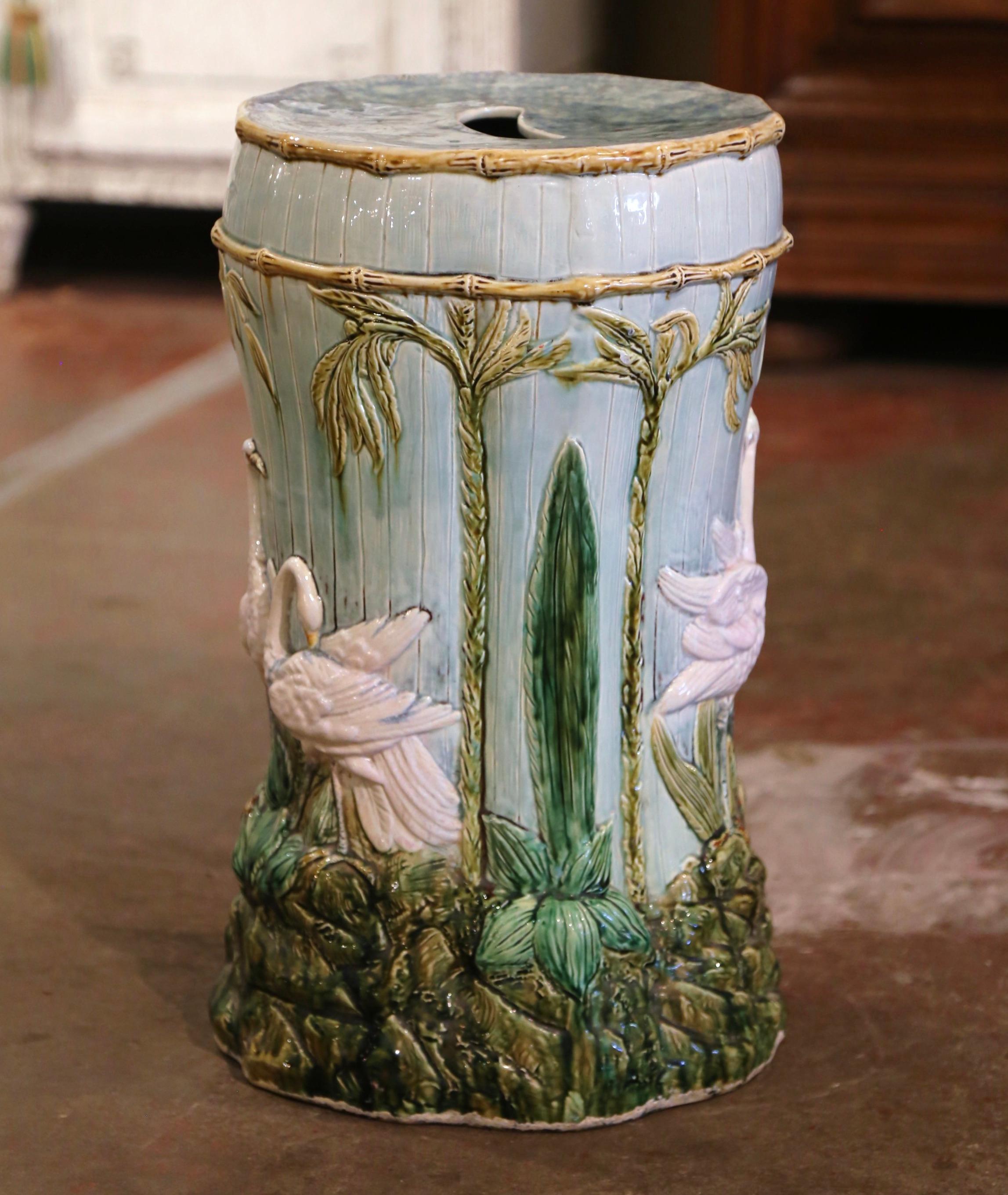 19th Century French Barbotine Painted Faience Garden Stool from Saint Amand 4
