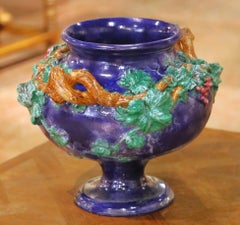 19th Century French Barbotine Terracotta Urn Signed MI de Sèvres 1858