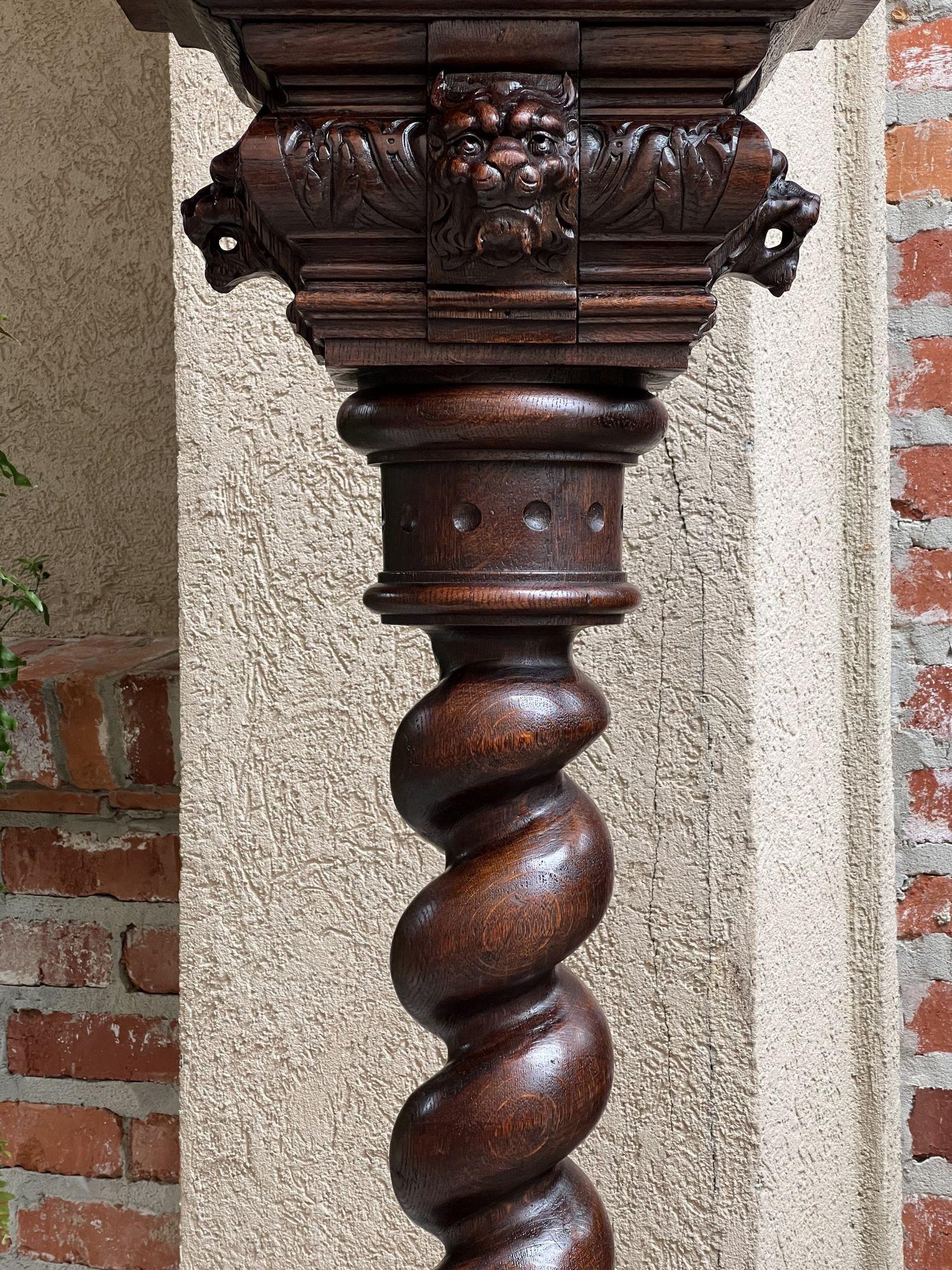 Oak 19th century French Barley Twist Pedestal Bronze Plant Stand Column Renaissance